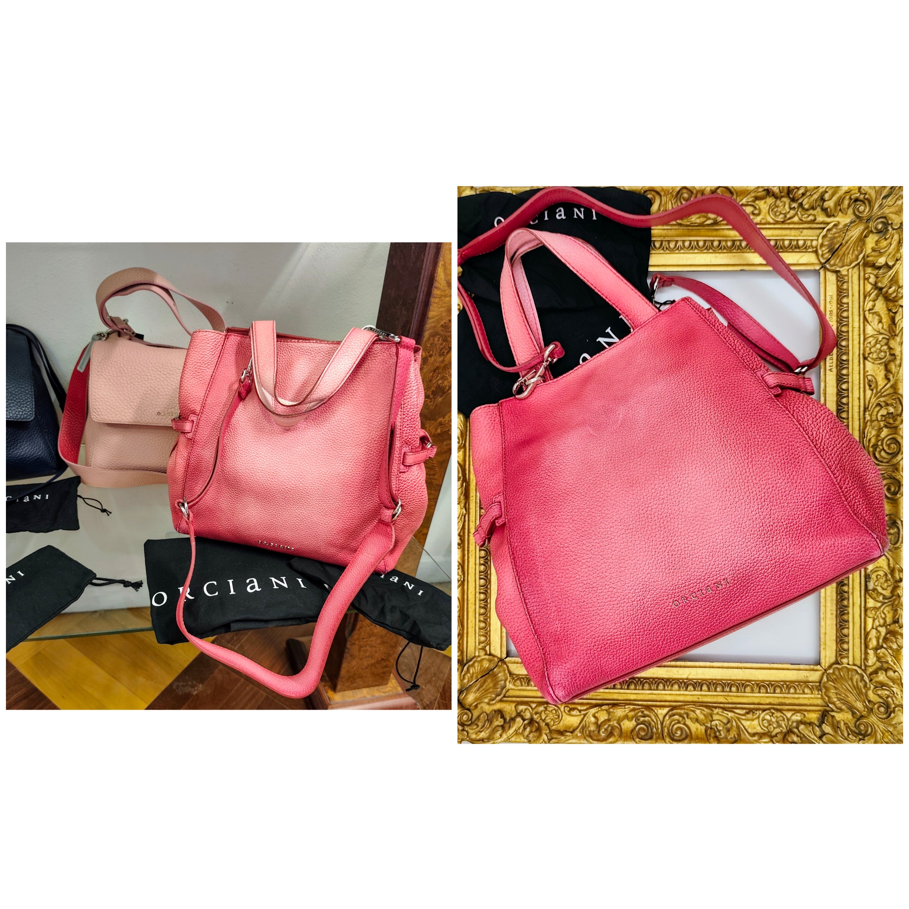 Orciani – Borsa "Fan" a Mano con Tracolla in Pelle Rosa Melange