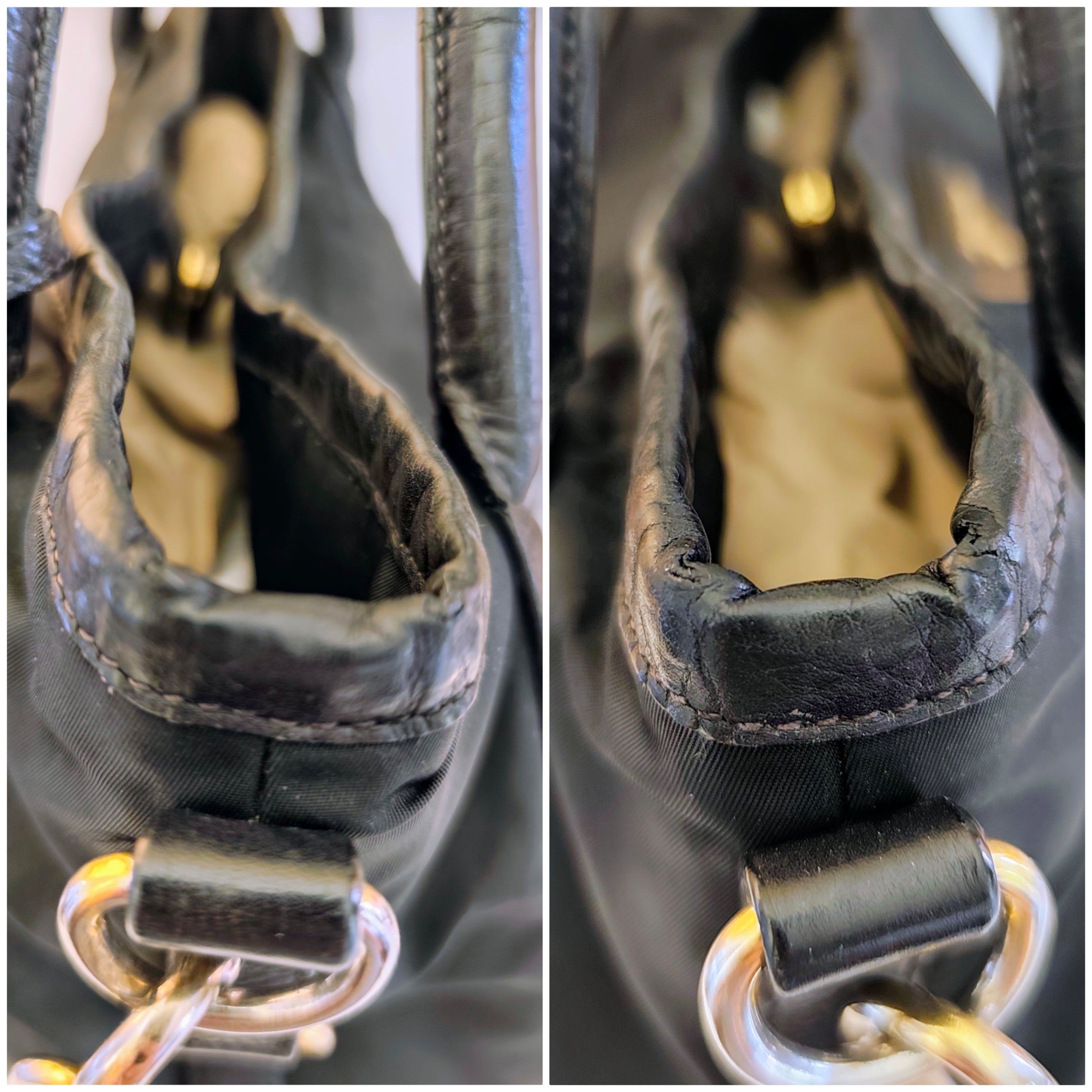Prada – Borsa Shopper in Nylon e Pelle Nera con Logo Triangolo e Tracolla