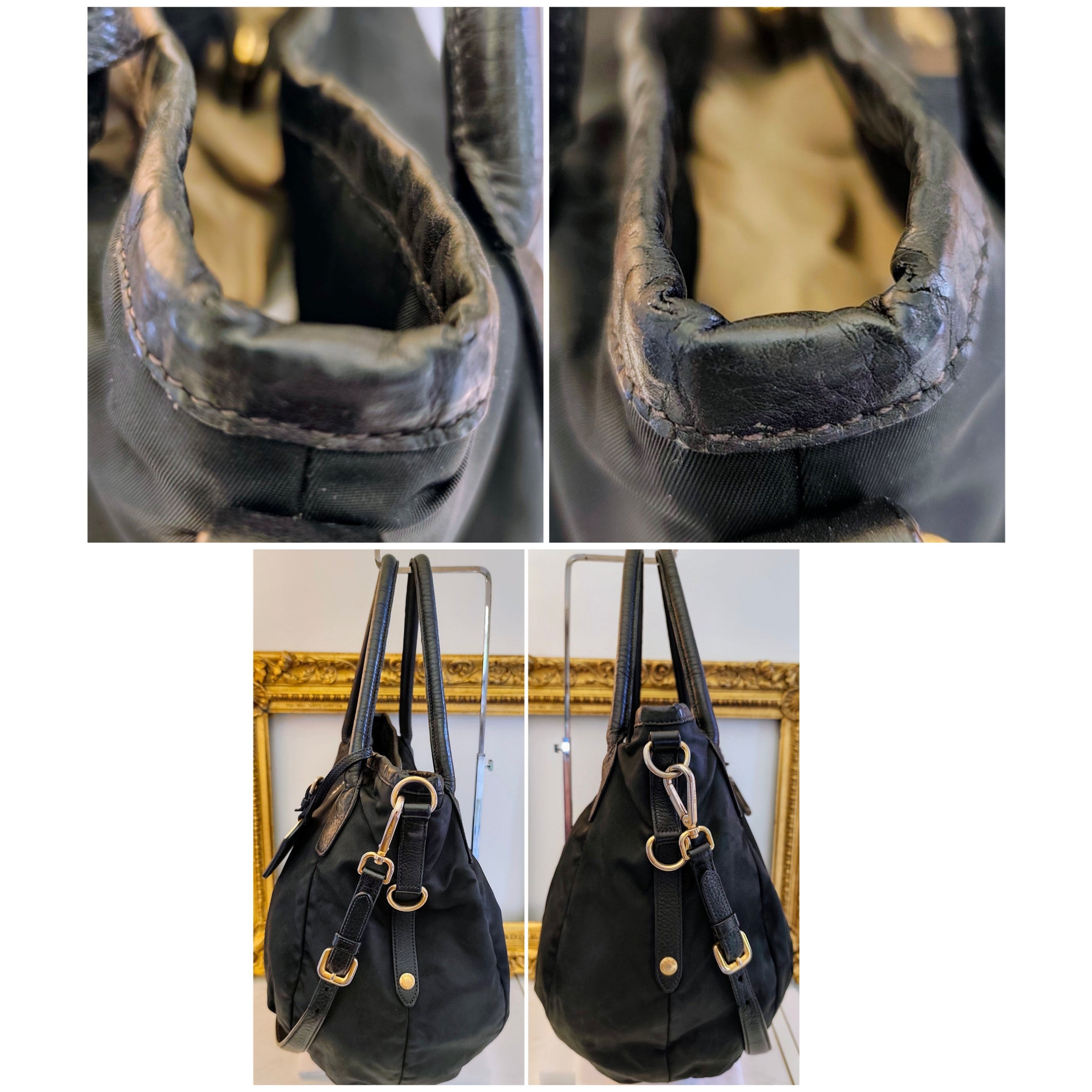 Prada – Borsa Shopper in Nylon e Pelle Nera con Logo Triangolo e Tracolla