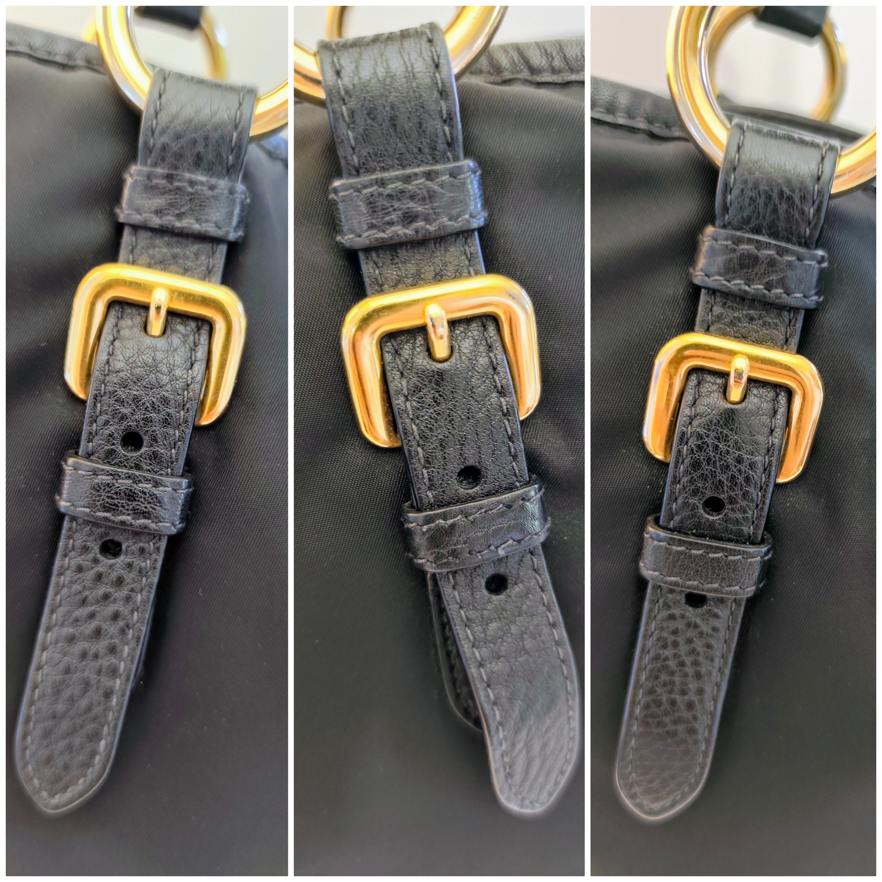 Prada - Shopper Tote Bag in Nylon e Pelle Nera con Tracolla