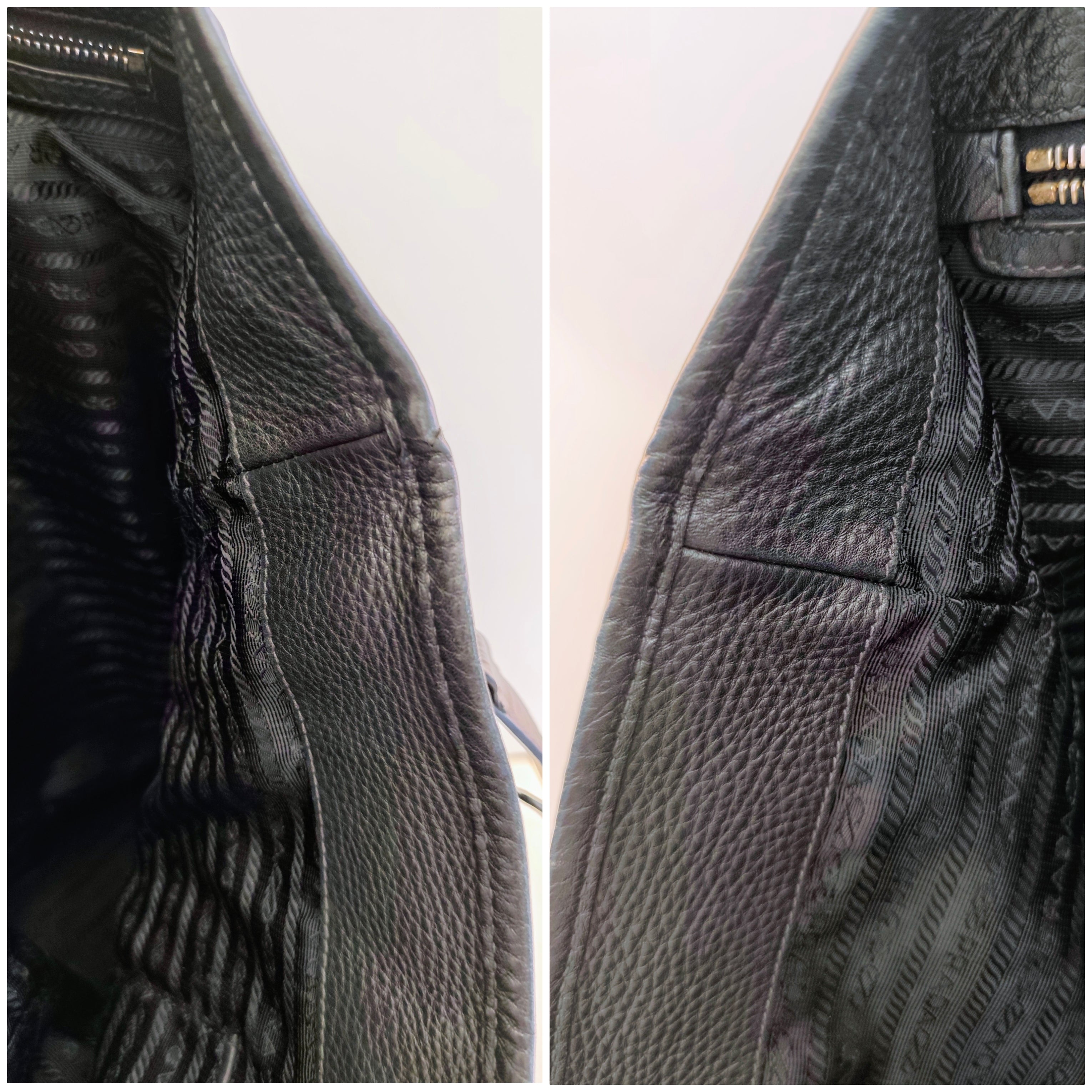 Prada - Shopper Tote Bag in Nylon e Pelle Nera con Tracolla