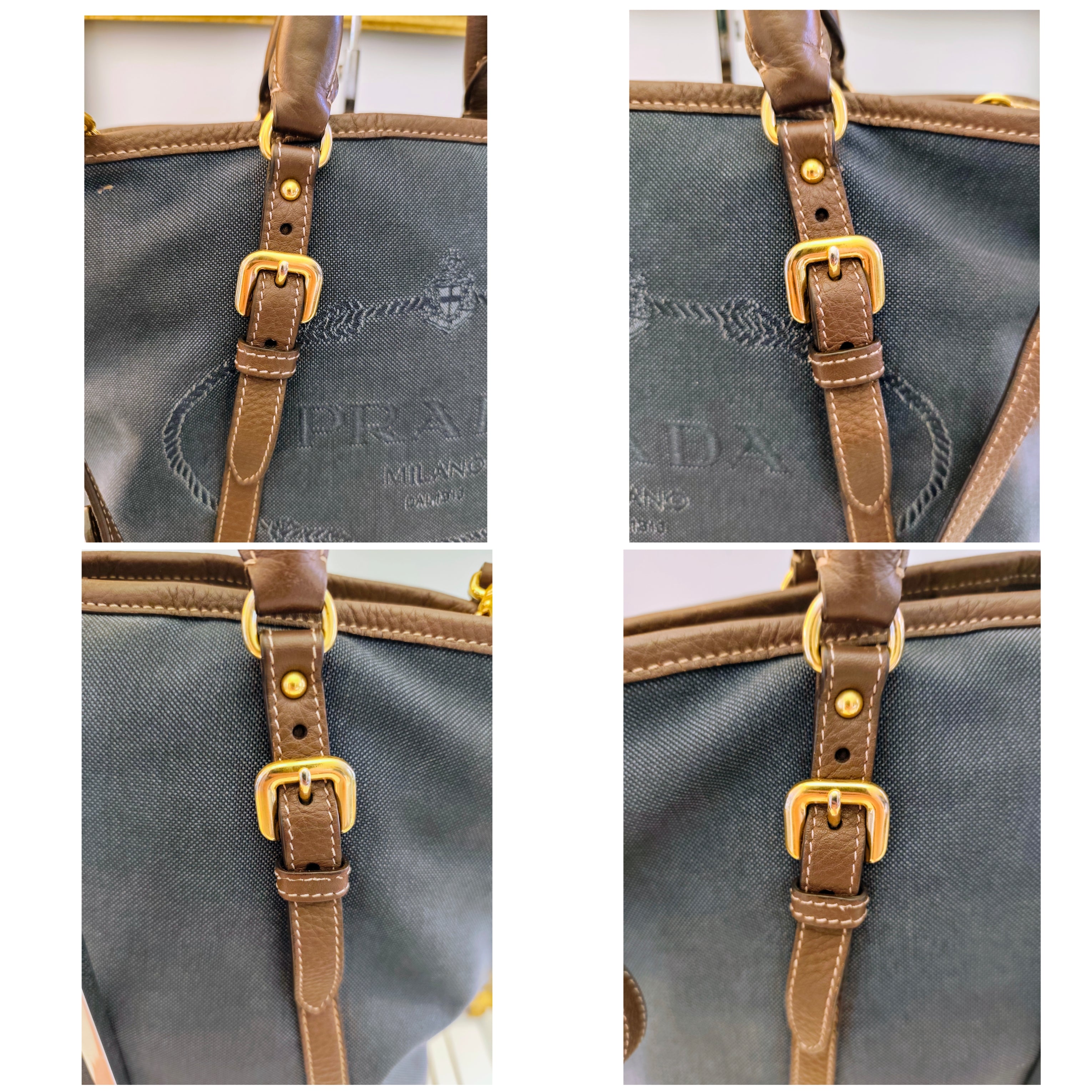 Prada – Tote Bag Media Logo Jacquard Tessuto Denim e inserti in Pelle