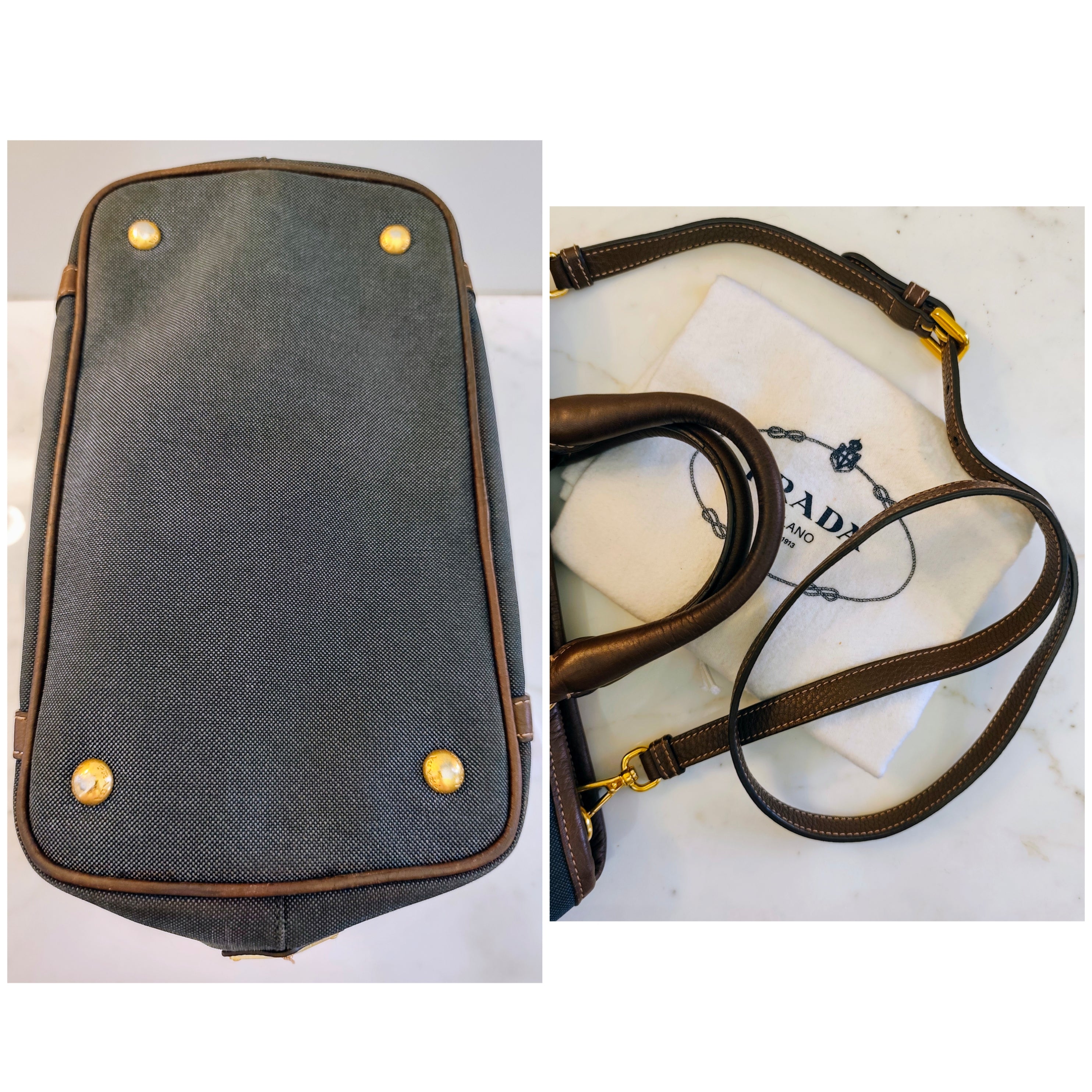 Prada – Tote Bag Media Logo Jacquard Tessuto Denim e inserti in Pelle