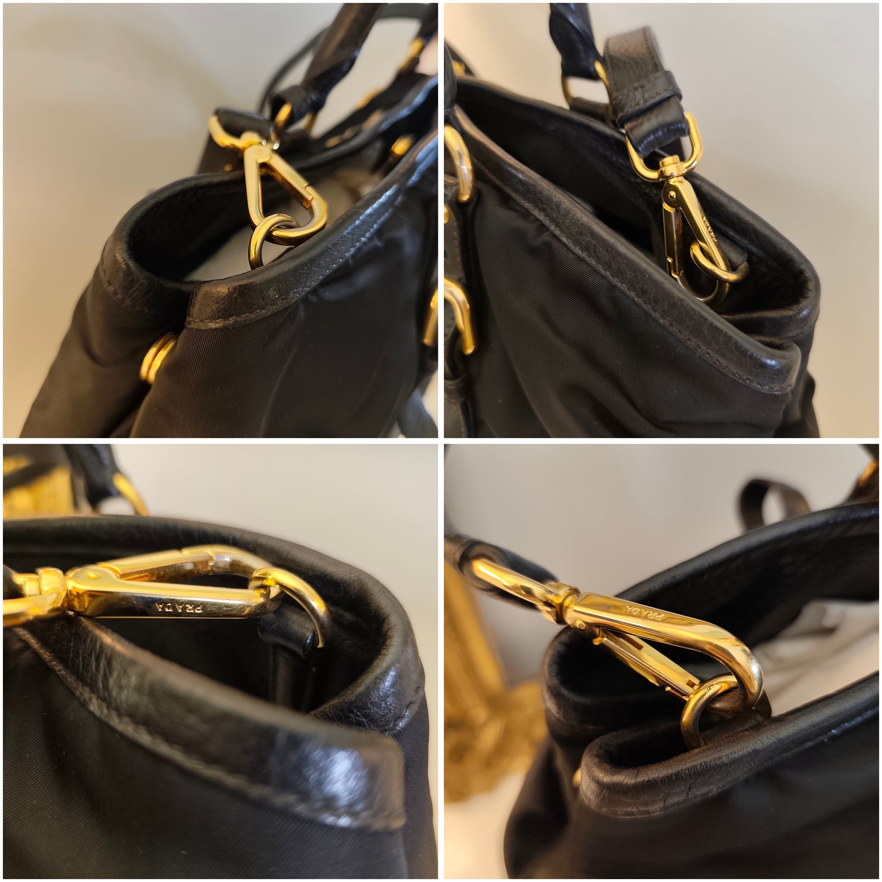 Prada - Shopper Tote Bag in Nylon e Pelle Nera