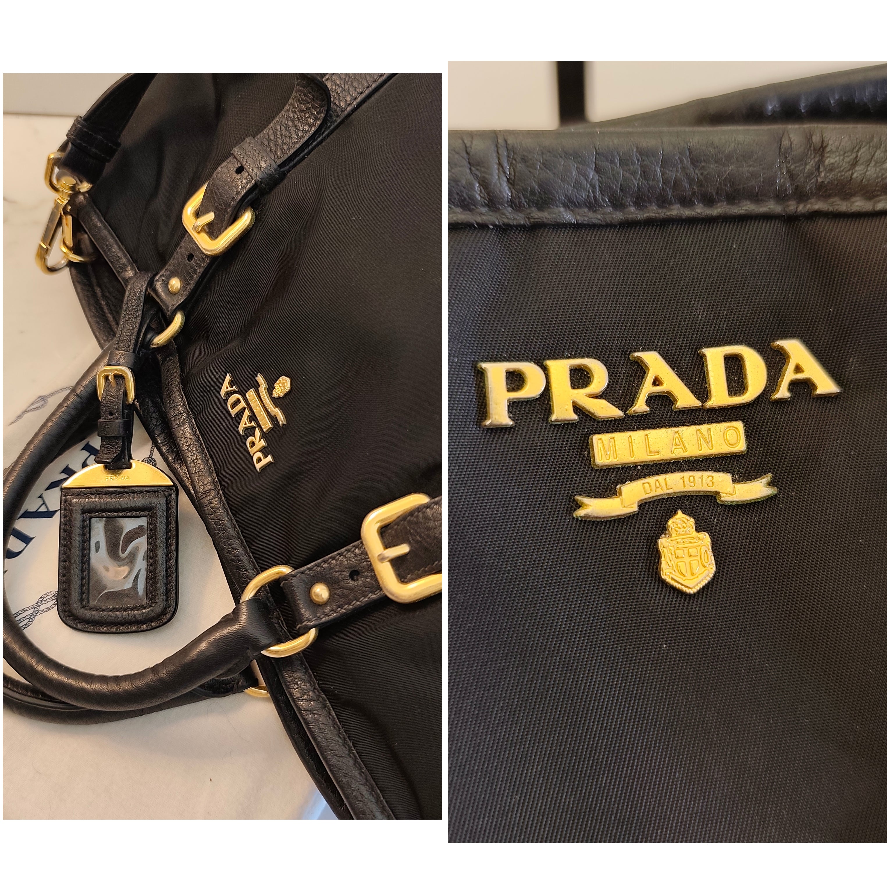 Prada - Shopper Tote Bag in Nylon e Pelle Nera