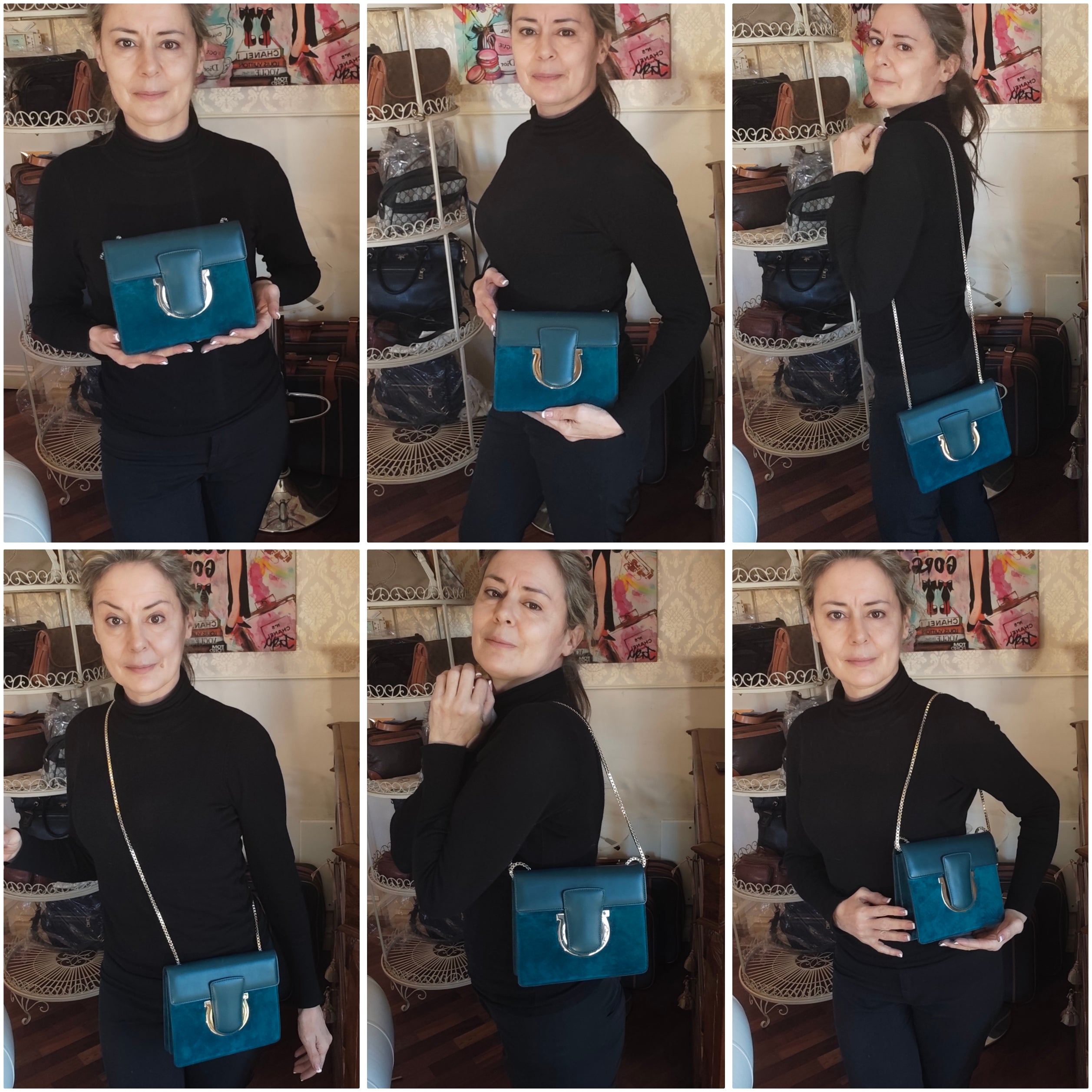 Salvatore Ferragamo – Borsetta “Thalia” in Pelle e Camoscio Ottanio