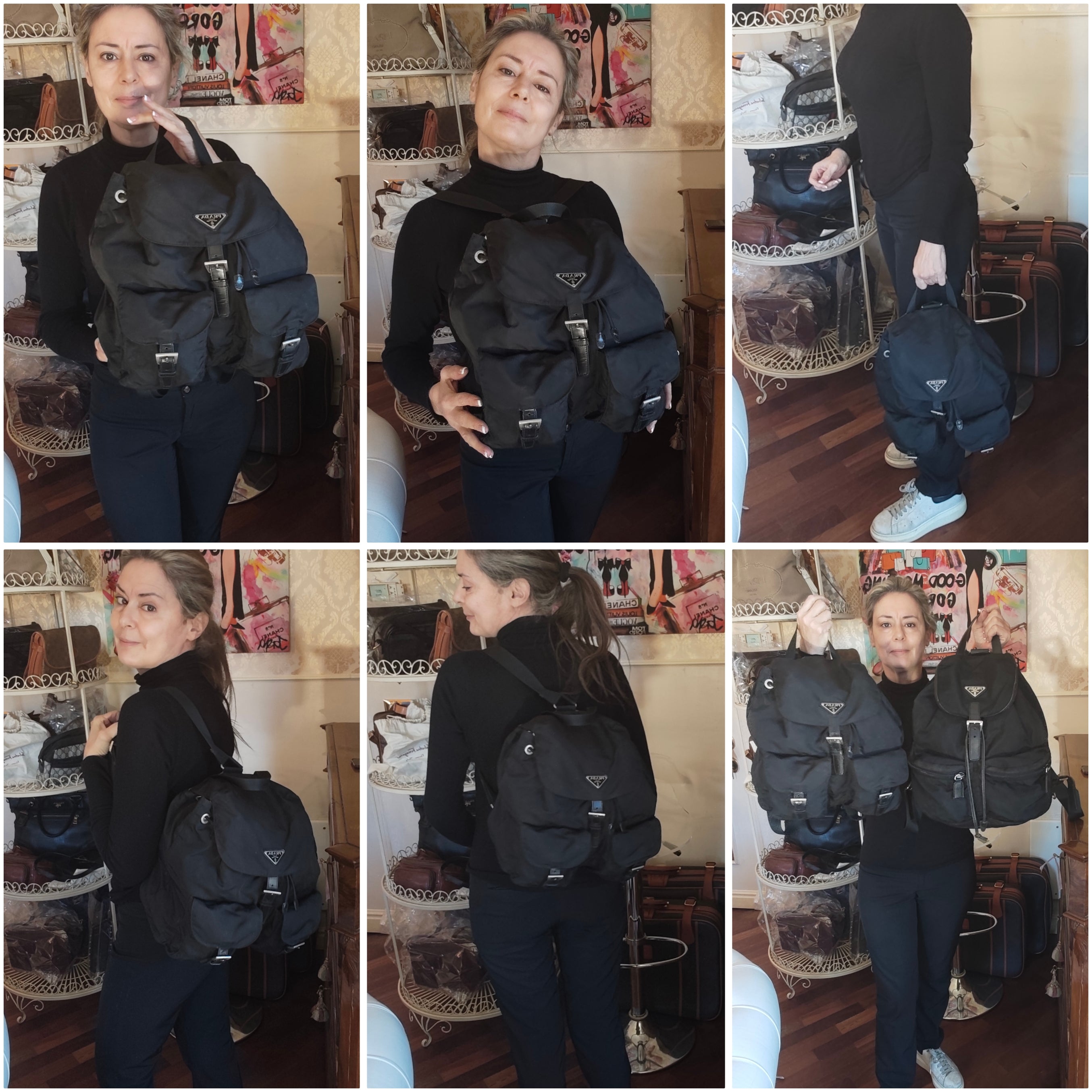 Prada – Zaino Classico Iconico in Nylon Nero Misura Grande Vintage