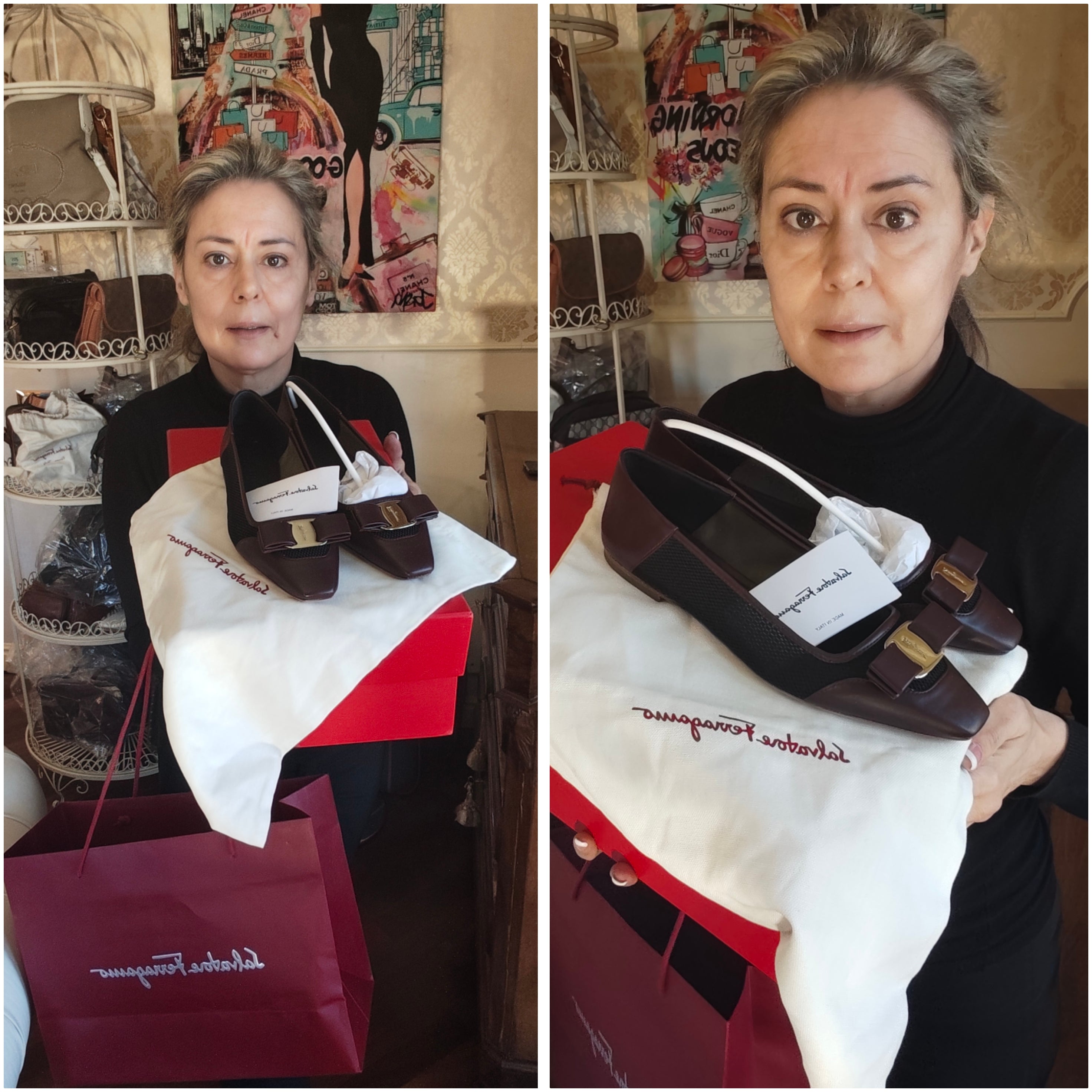 Salvatore Ferragamo Scarpe Ballerine Vara Pelle e Rete – Nuove Full Set