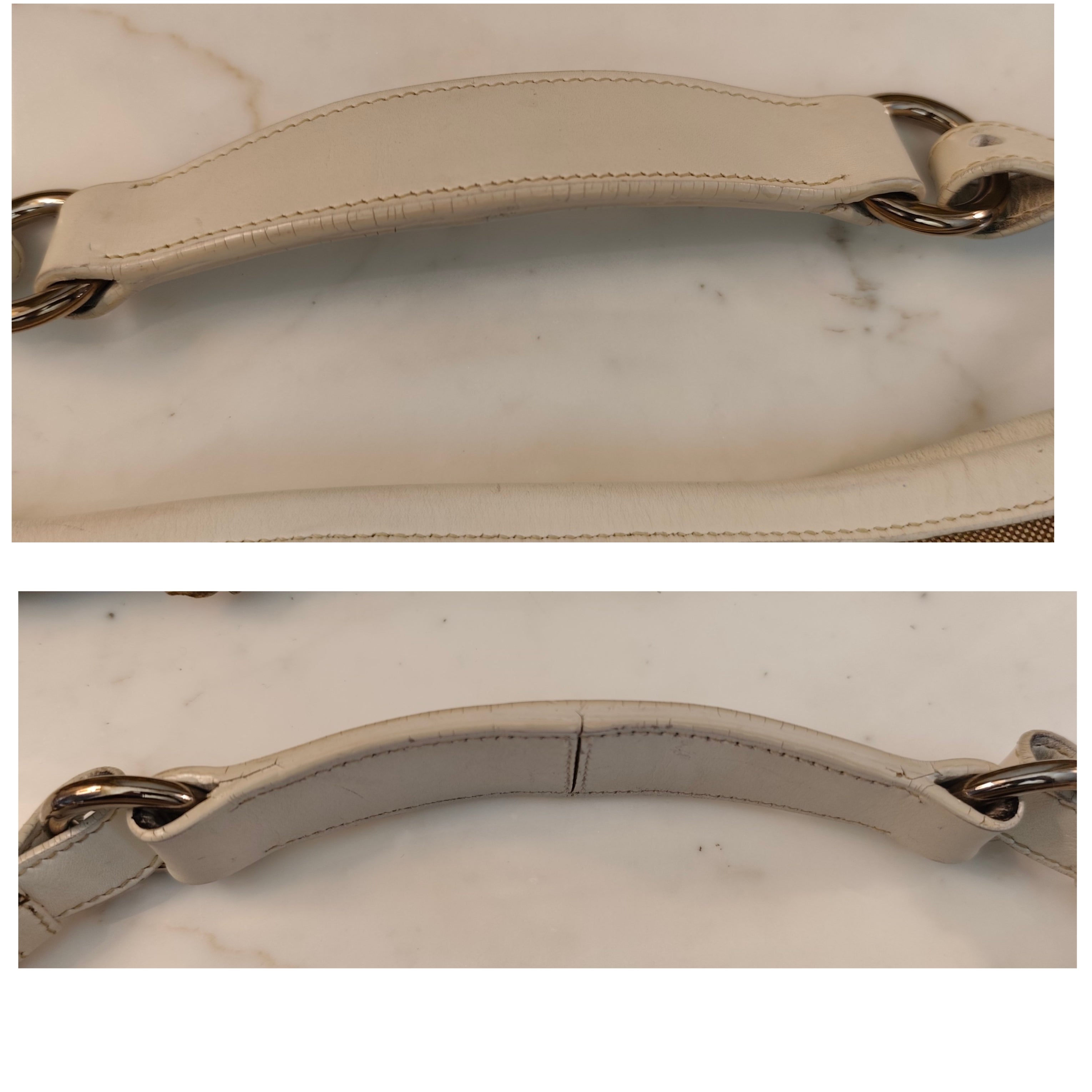 Prada – Hobo Shopper Logo Jacquard Beige e Pelle Bianca