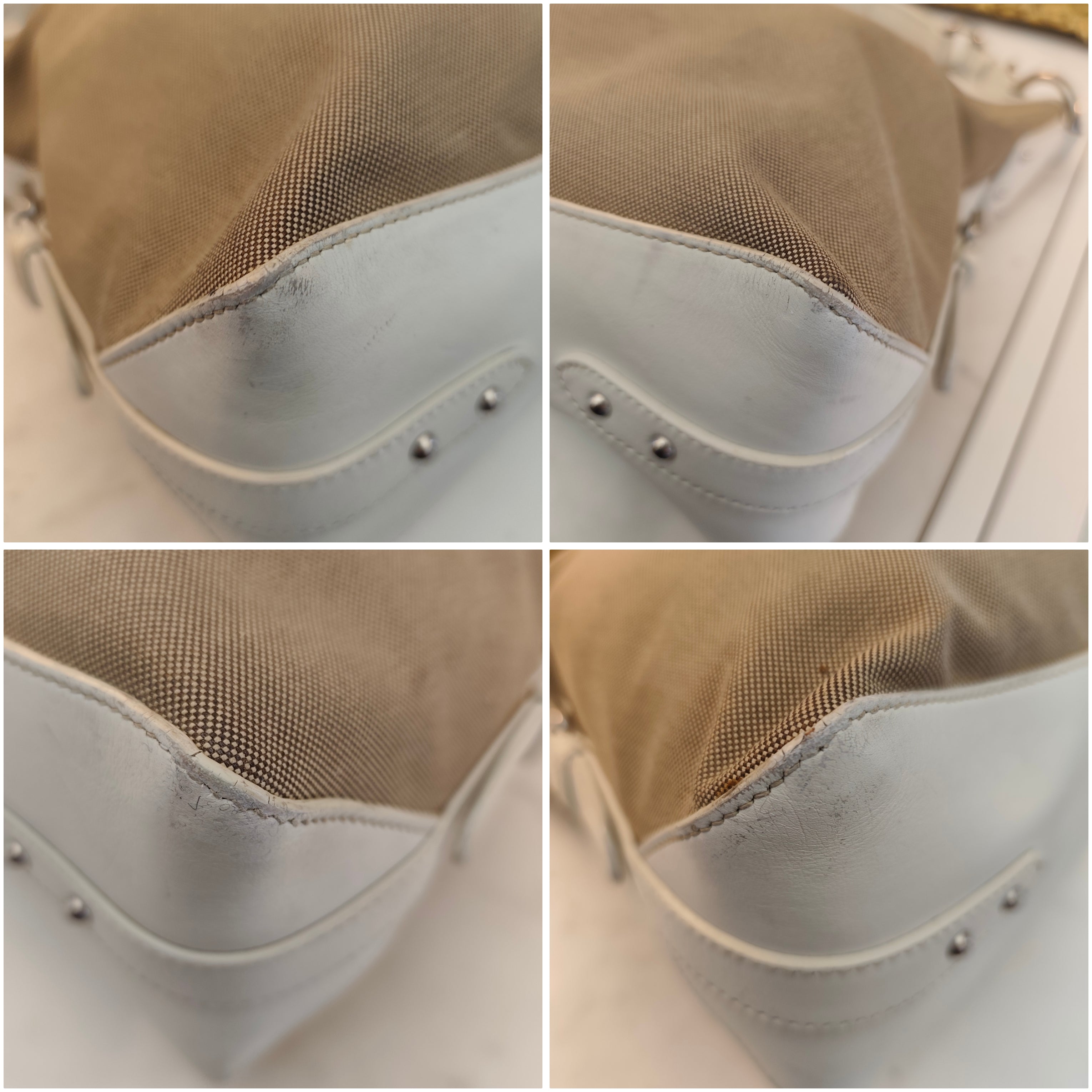 Prada – Hobo Shopper Logo Jacquard Beige e Pelle Bianca