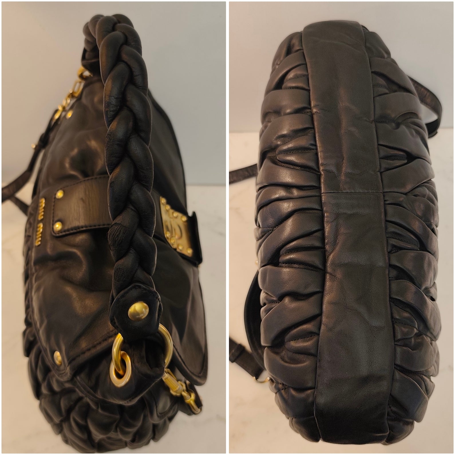 Miu Miu - Coffer Bag Borsa a Spalla in Pelle Matelassé Nera con Tracolla Vintage