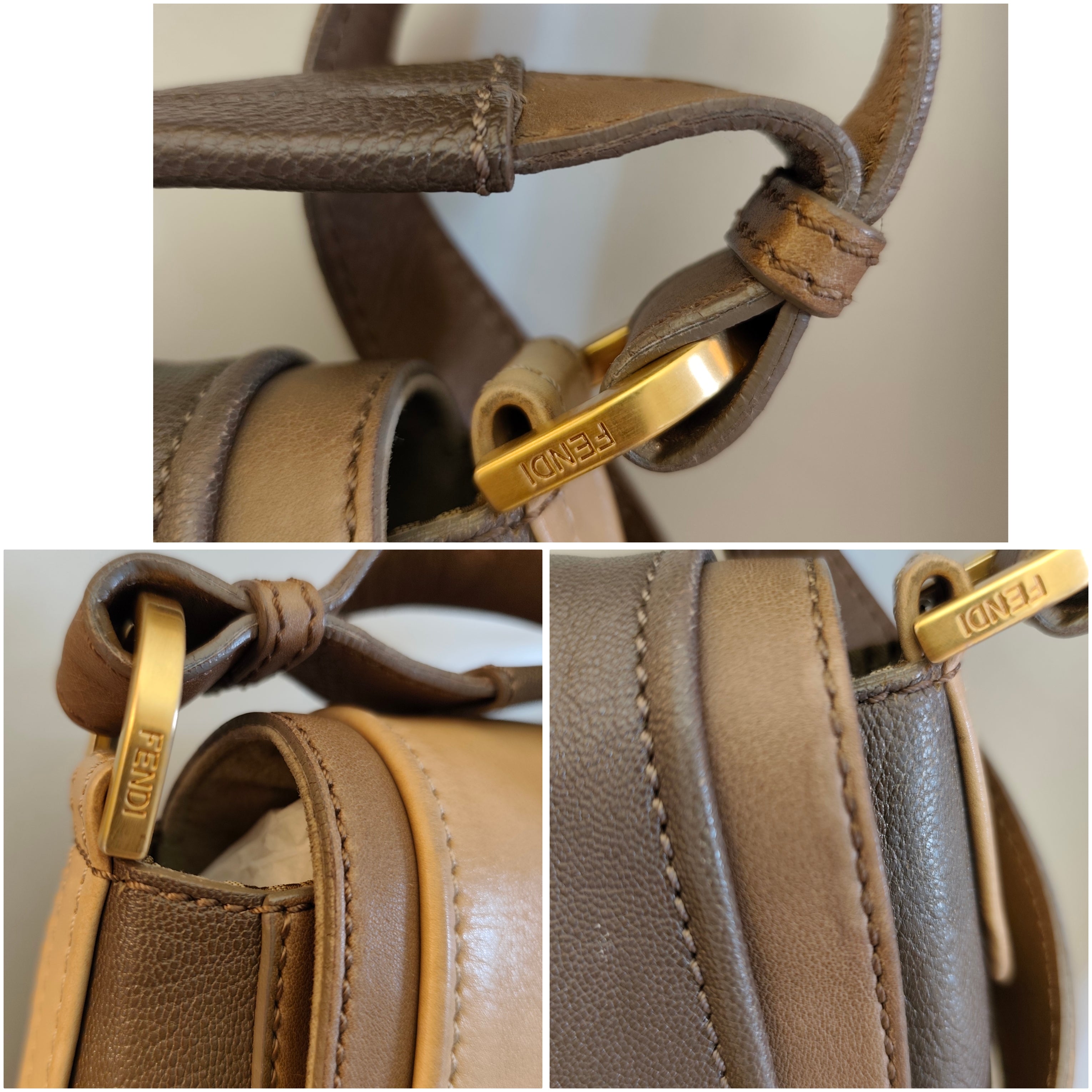 Fendi - Anna Borsa a Spalla con Tracolla in Pelle Tricolore Beige