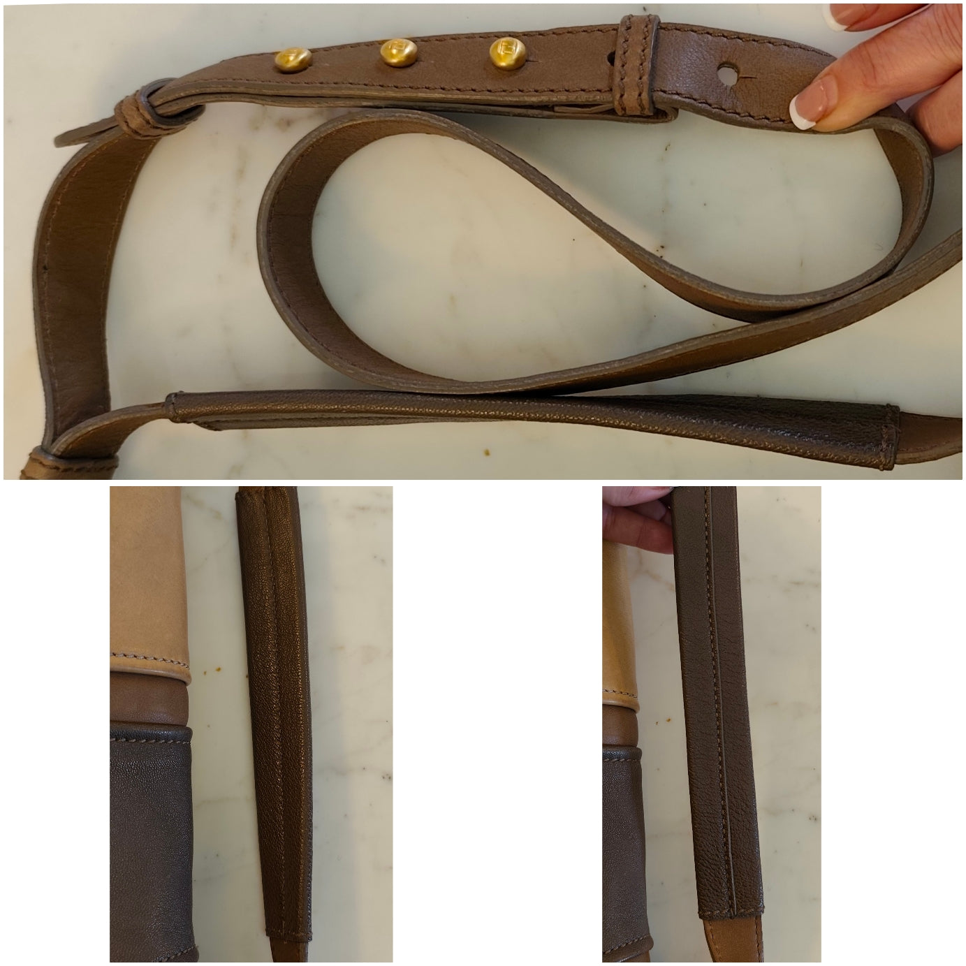 Fendi - Anna Borsa a Spalla con Tracolla in Pelle Tricolore Beige