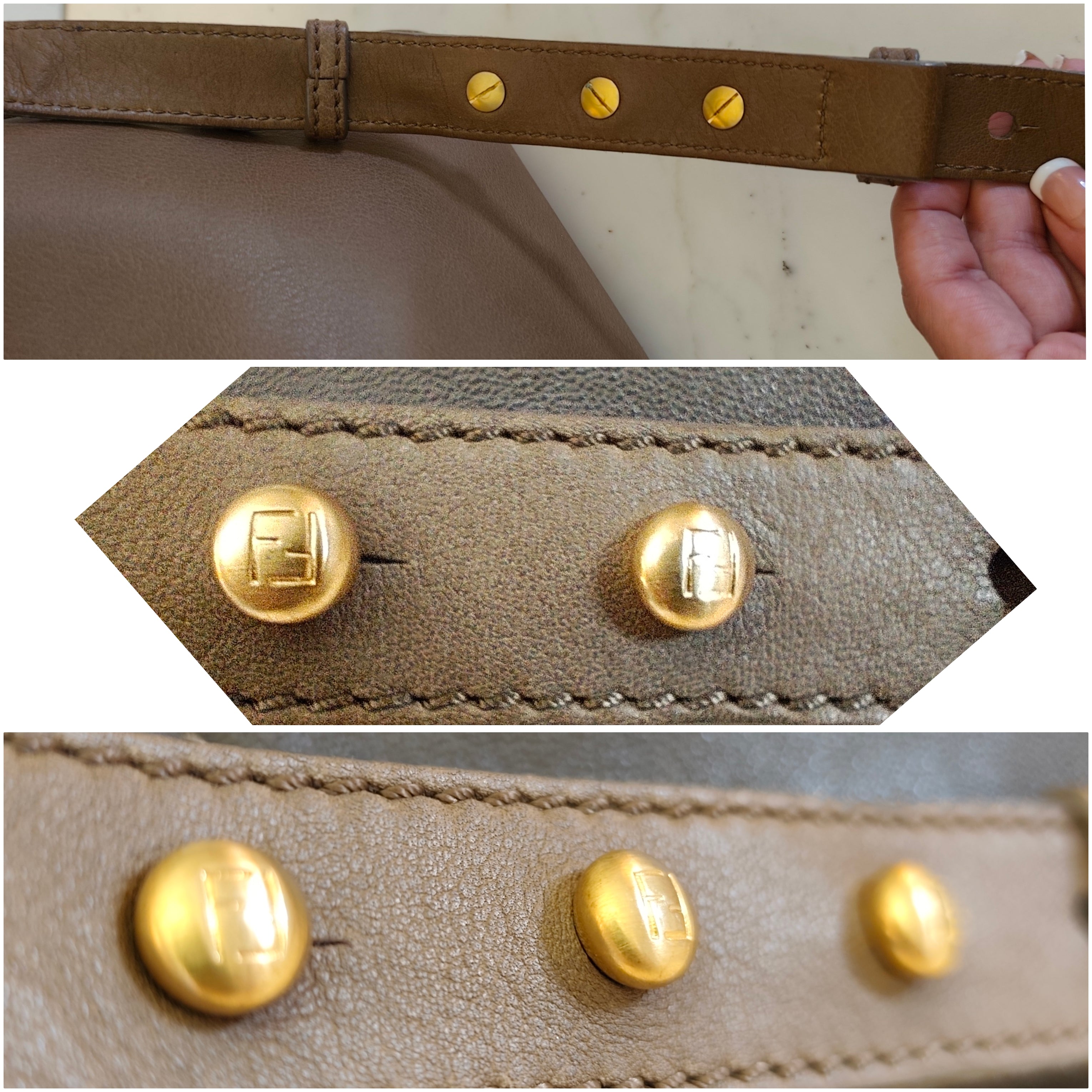 Fendi - Anna Borsa a Spalla con Tracolla in Pelle Tricolore Beige