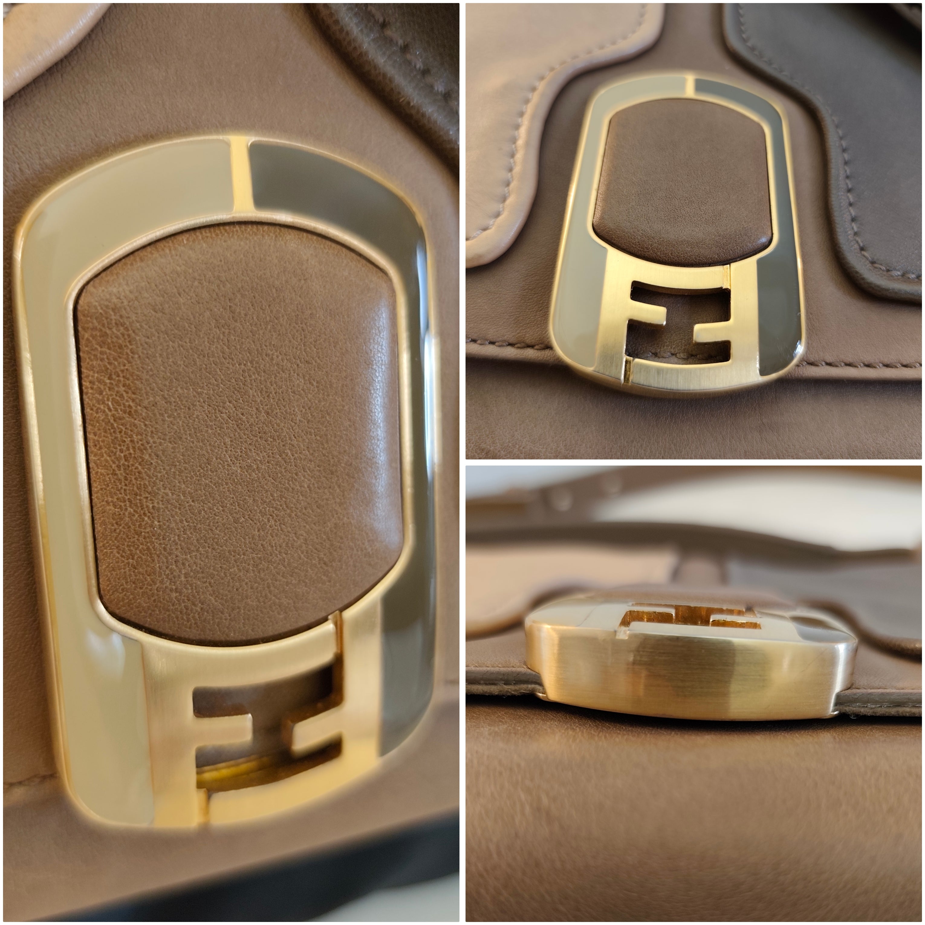 Fendi - Anna Borsa a Spalla con Tracolla in Pelle Tricolore Beige