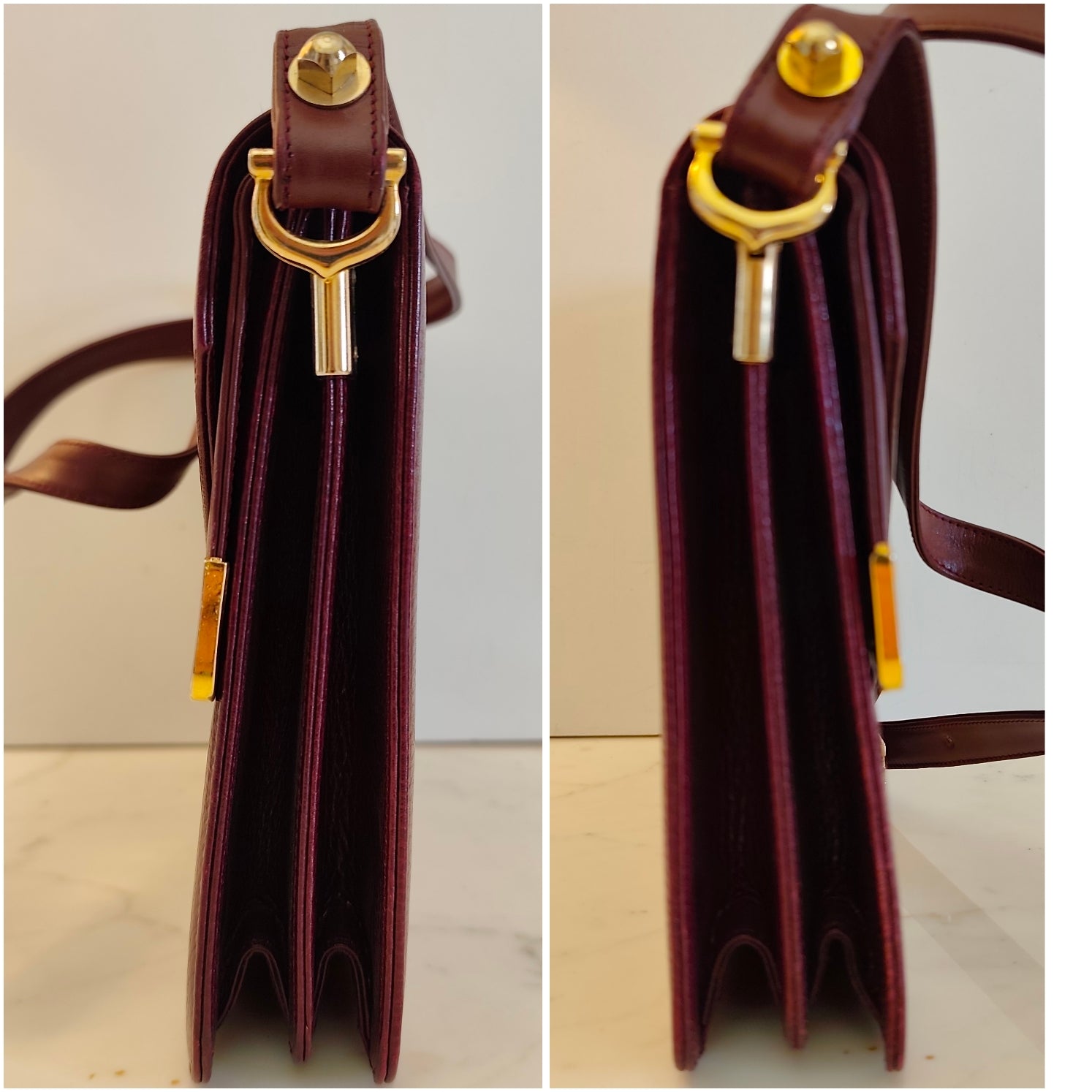 Cartier – Borsa Vintage Double Flap in Pelle Bordeaux