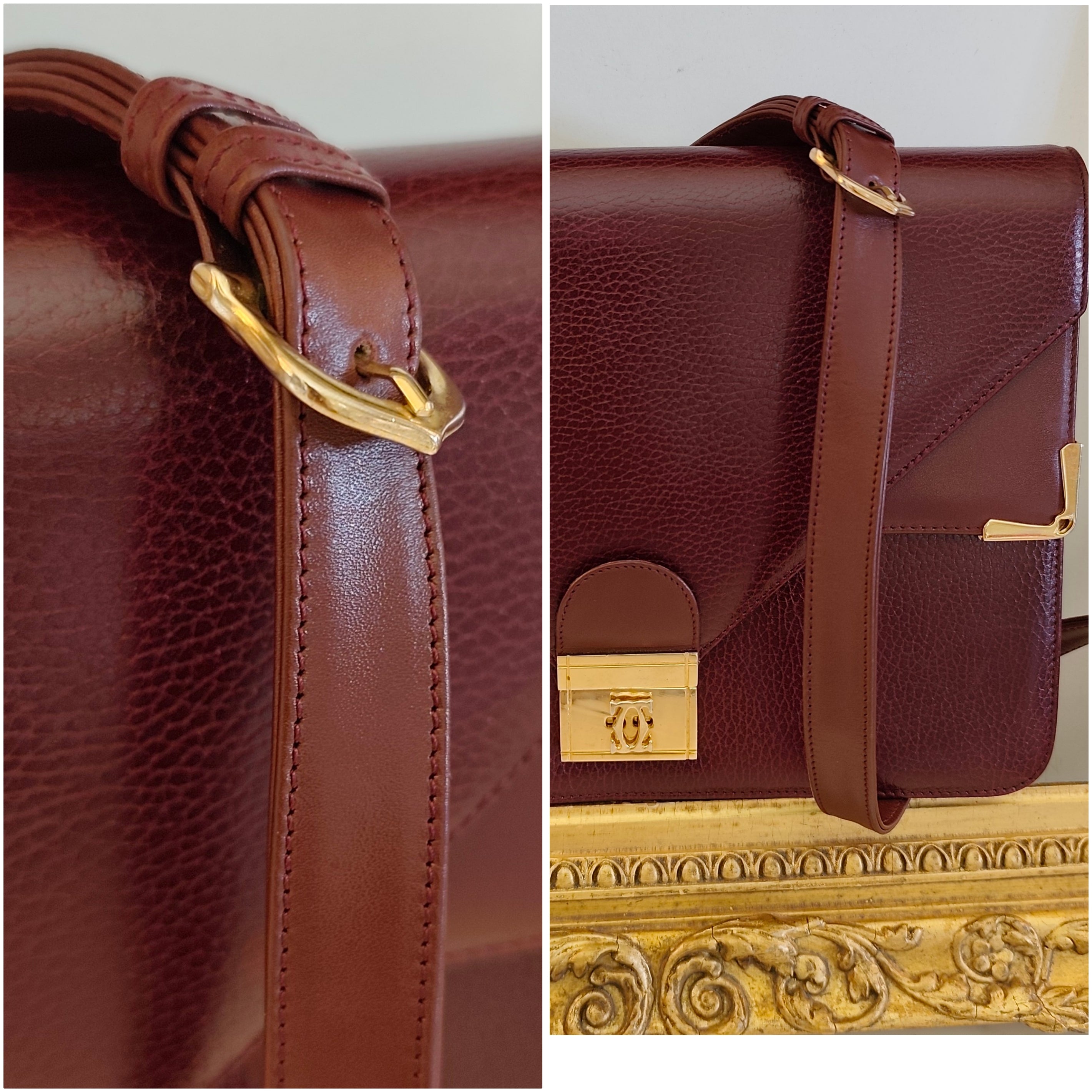 Cartier – Borsa Vintage Double Flap in Pelle Bordeaux