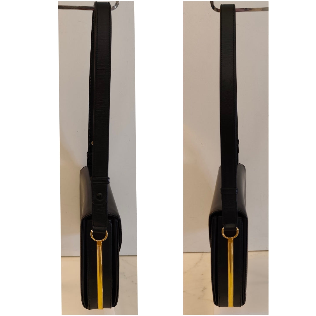 Bally – Camera Bag Vintage in Pelle Nera con Hardware Dorato