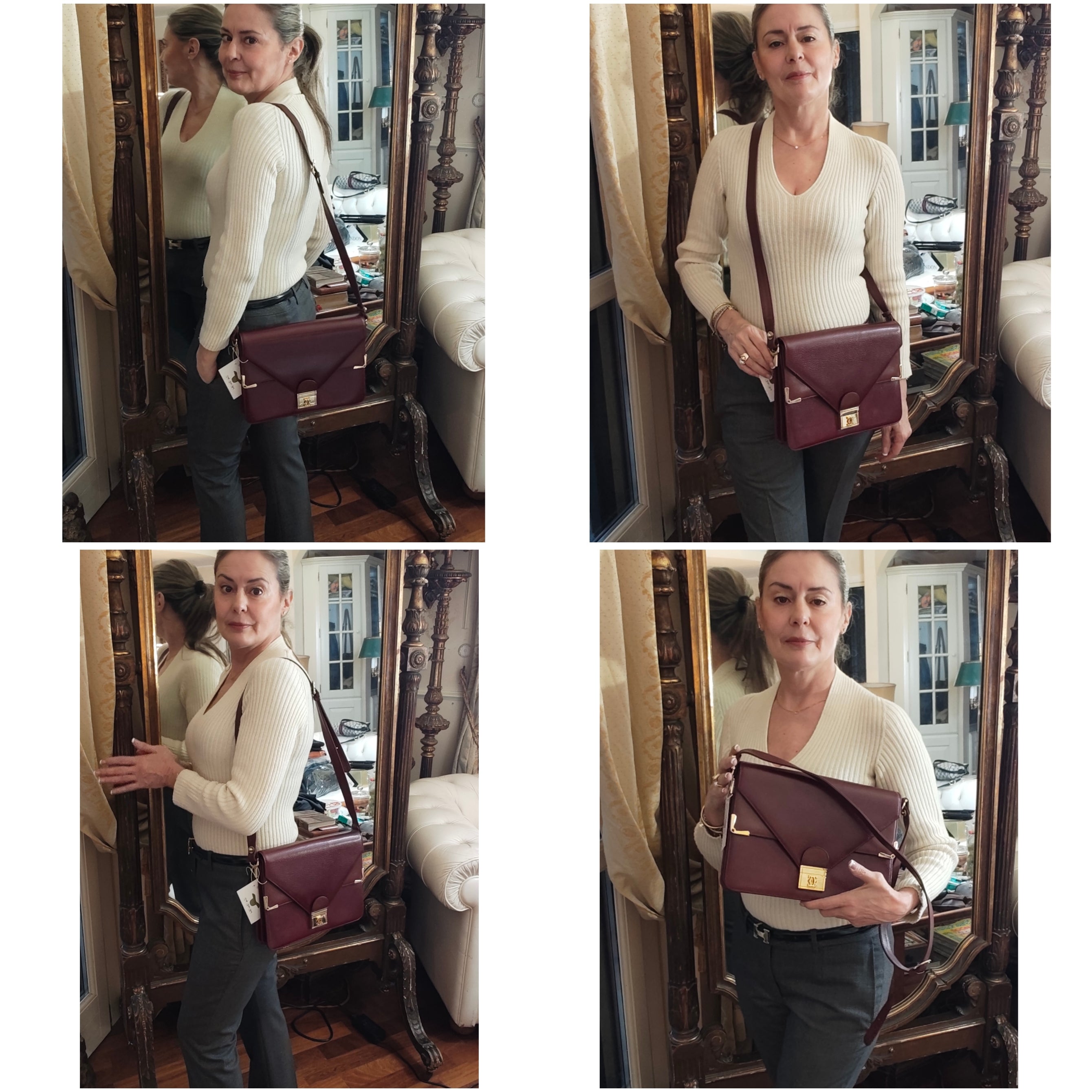 Cartier – Borsa Vintage Double Flap in Pelle Bordeaux