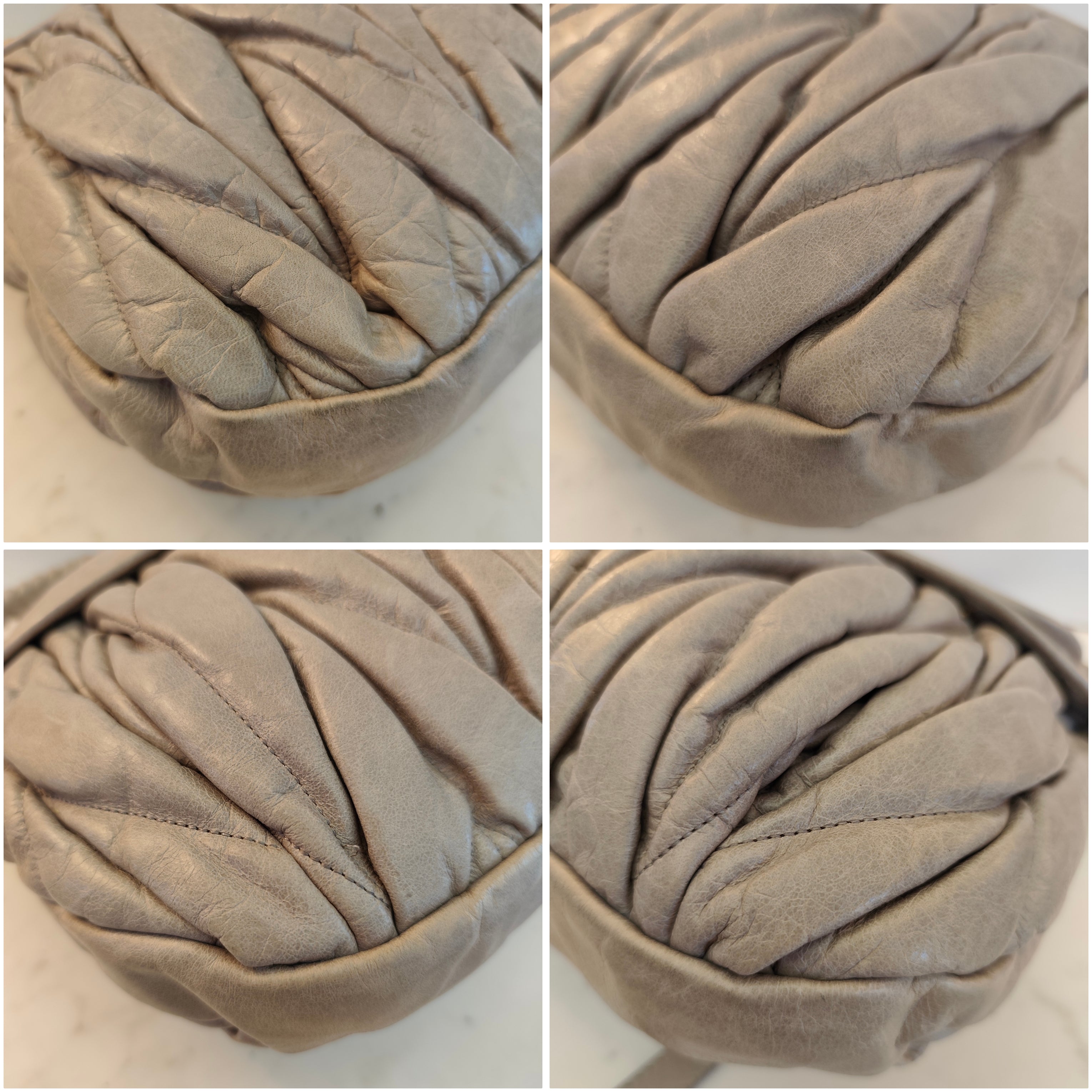 MIU MIU - Coffer Bag Borsa a Spalla in Pelle Matelassé Grigio-Beige con Tracolla Vintage