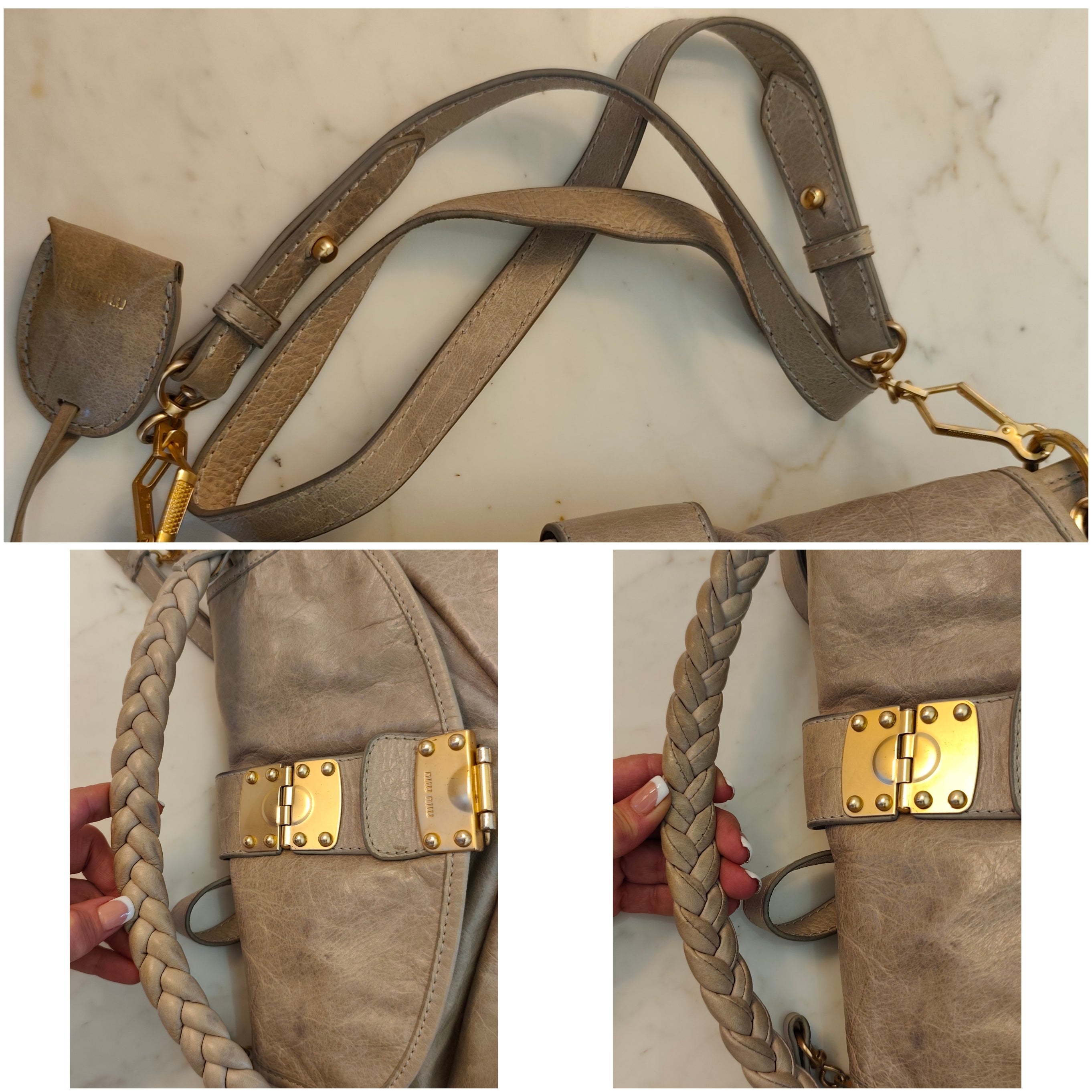 MIU MIU - Coffer Bag Borsa a Spalla in Pelle Matelassé Grigio-Beige con Tracolla Vintage