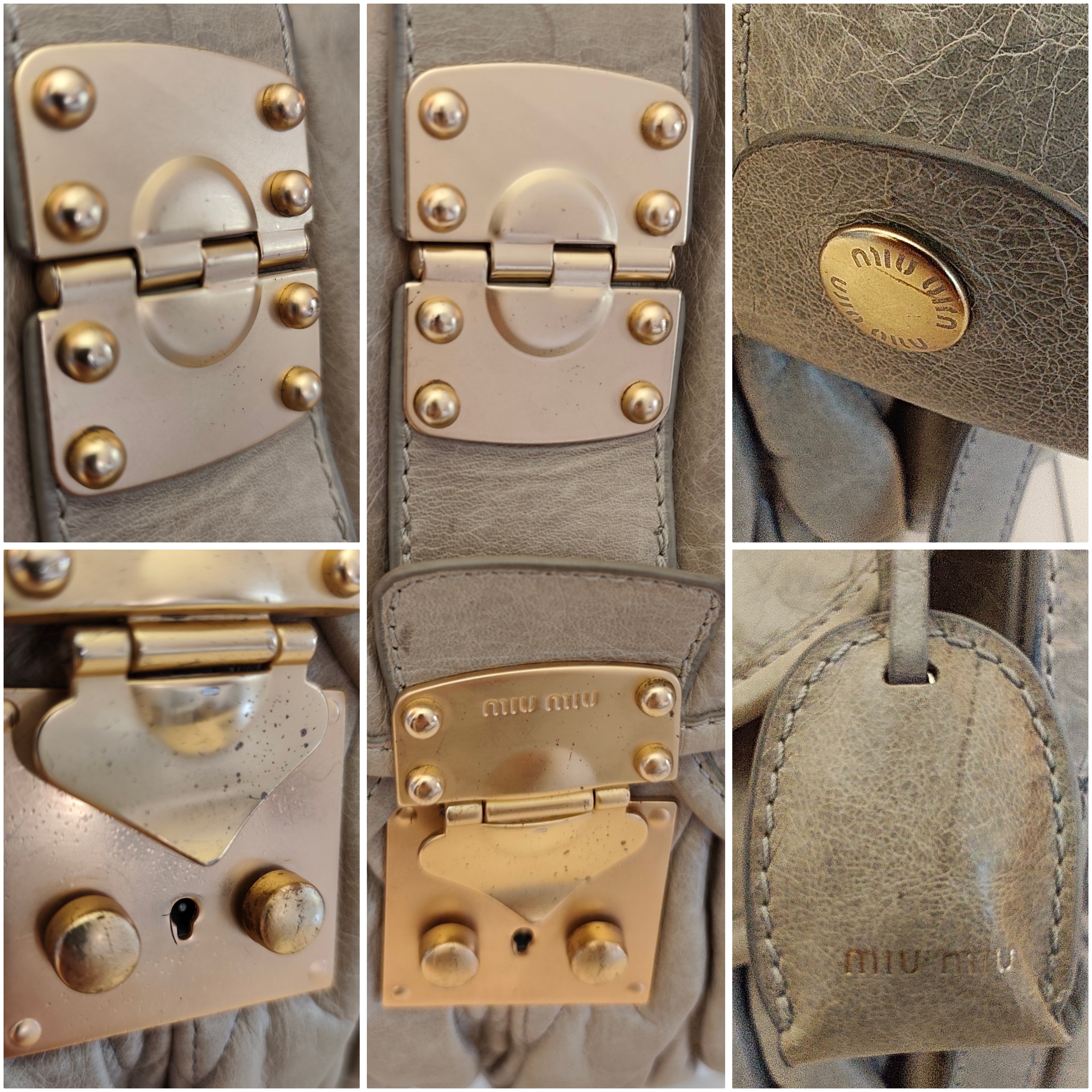 MIU MIU - Coffer Bag Borsa a Spalla in Pelle Matelassé Grigio-Beige con Tracolla Vintage