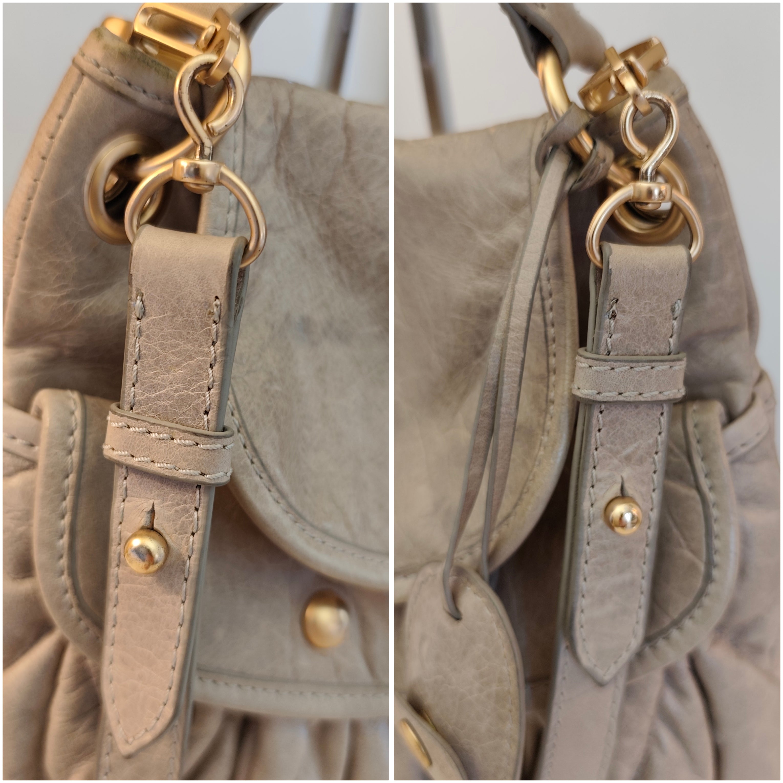 MIU MIU - Coffer Bag Borsa a Spalla in Pelle Matelassé Grigio-Beige con Tracolla Vintage