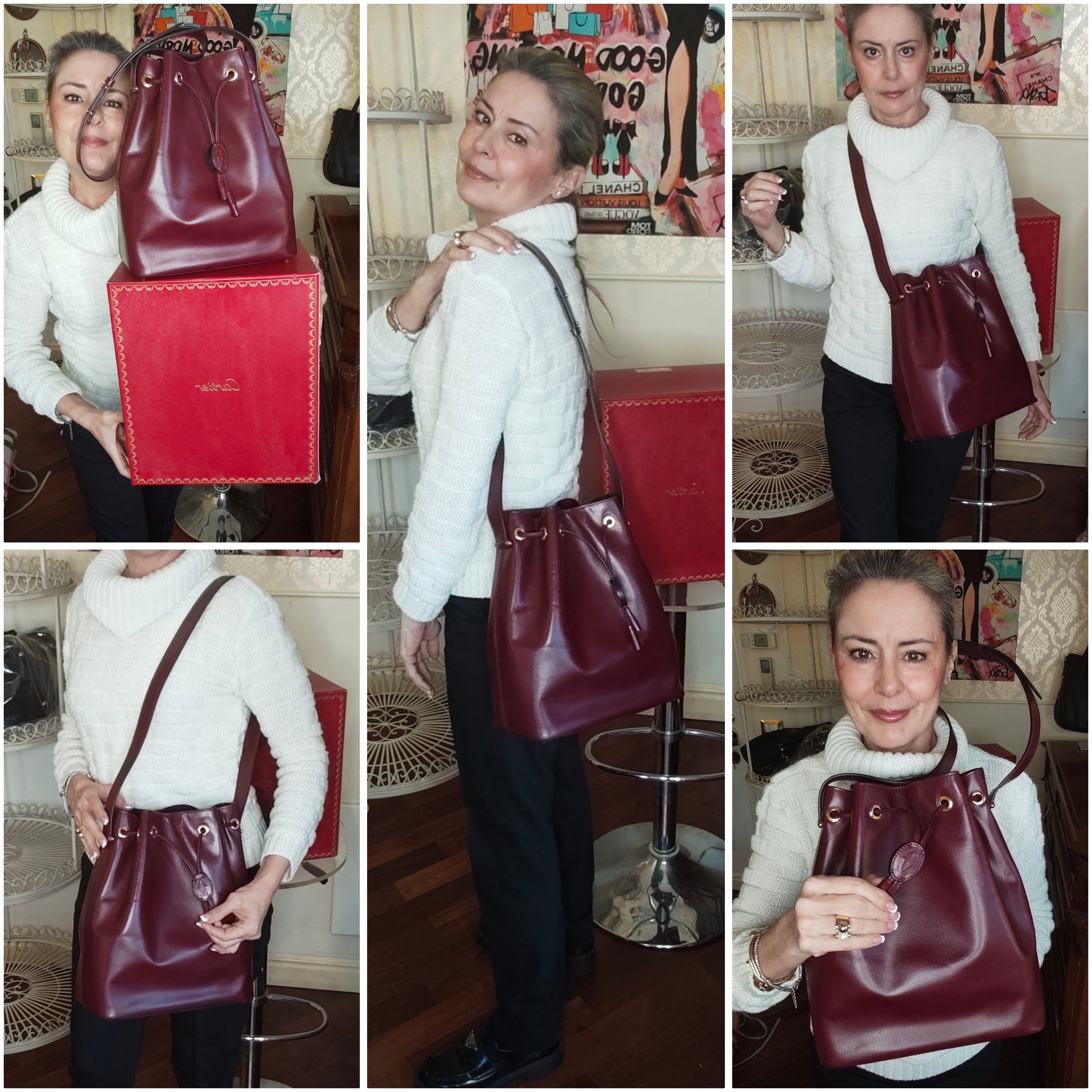 Cartier - Secchiello in Pelle Liscia Bordeaux con Scatola