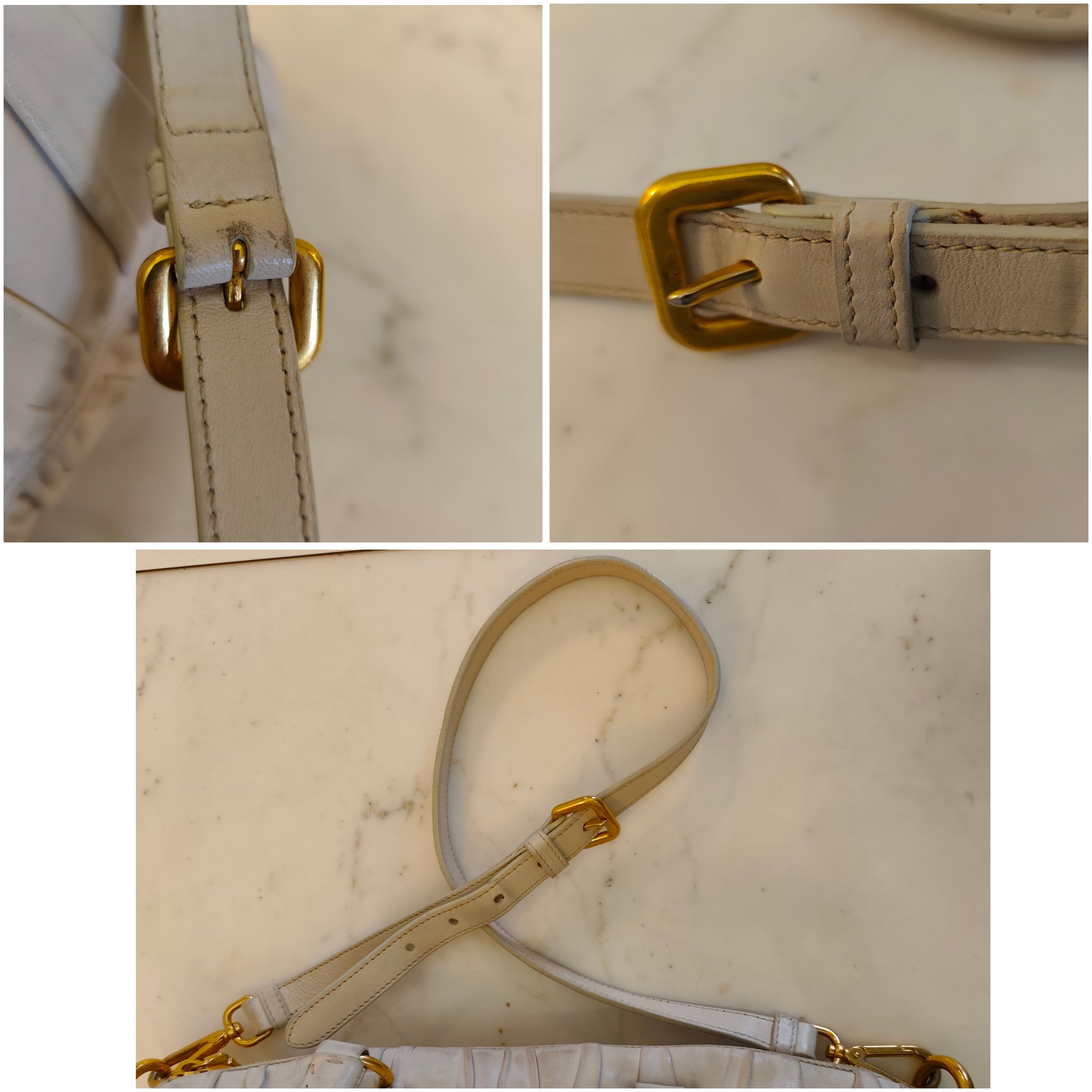 Prada - Shopper Goffrata con Tracolla in Pelle Avorio/Burro