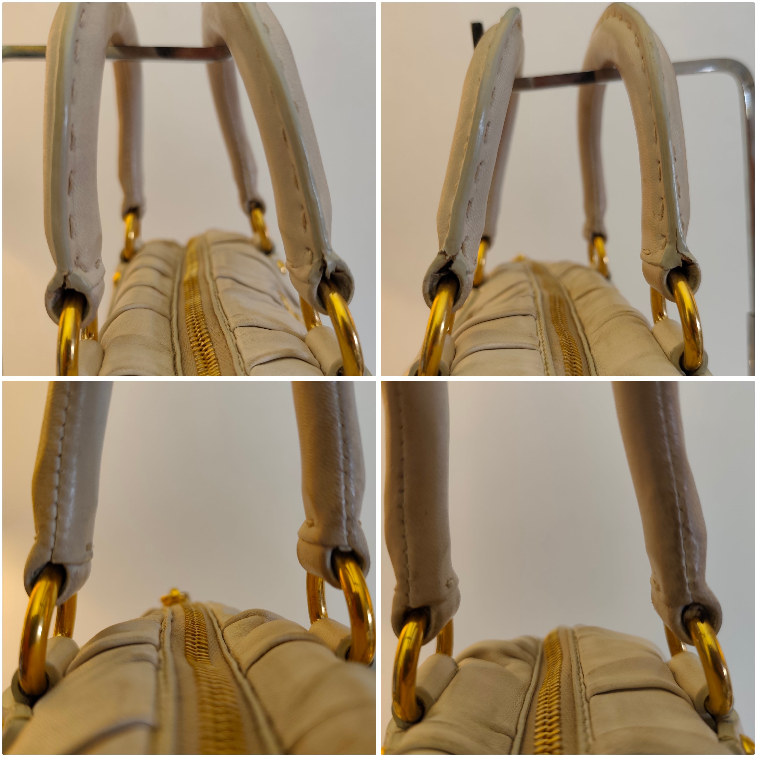 Prada - Shopper Goffrata con Tracolla in Pelle Avorio/Burro