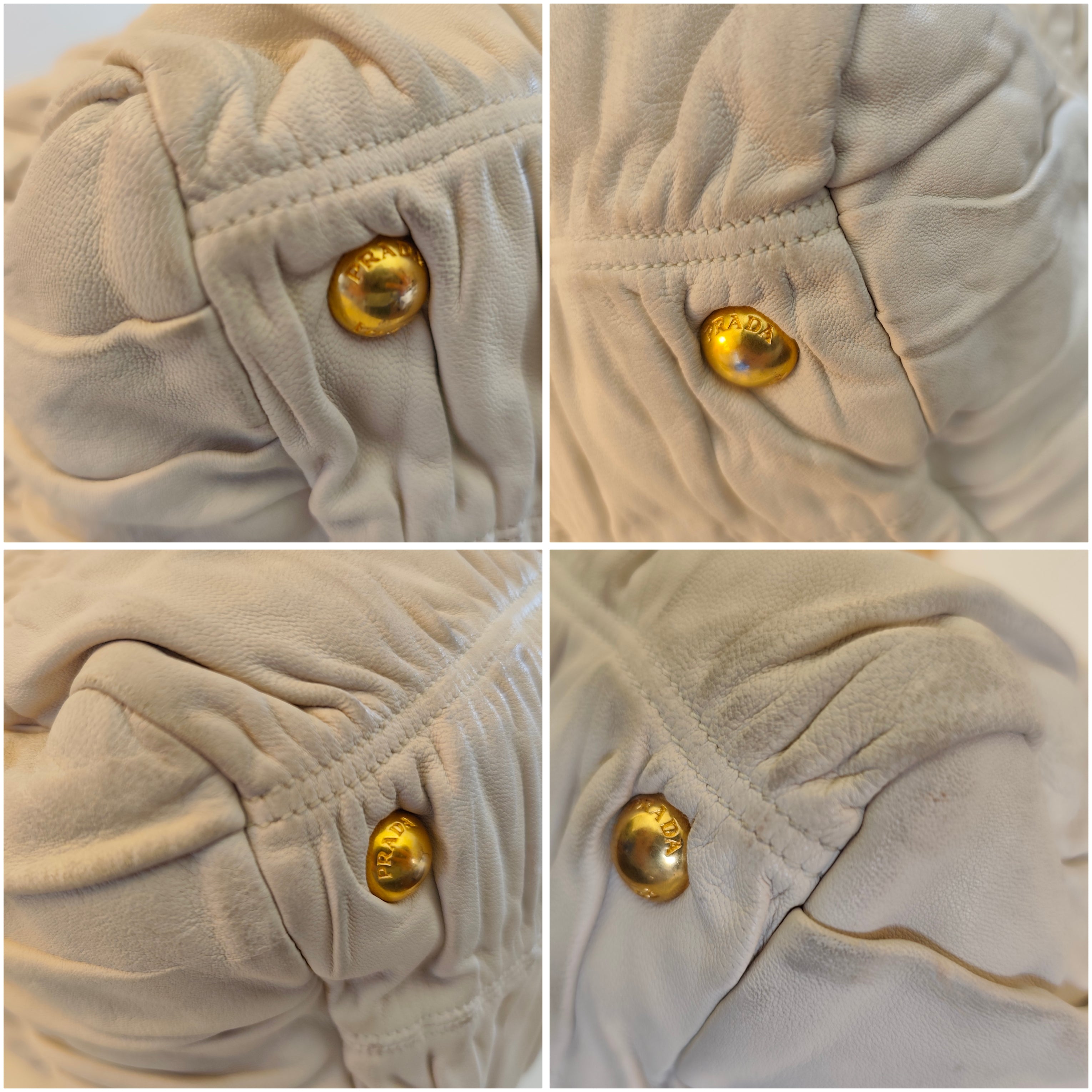 Prada - Shopper Goffrata con Tracolla in Pelle Avorio/Burro