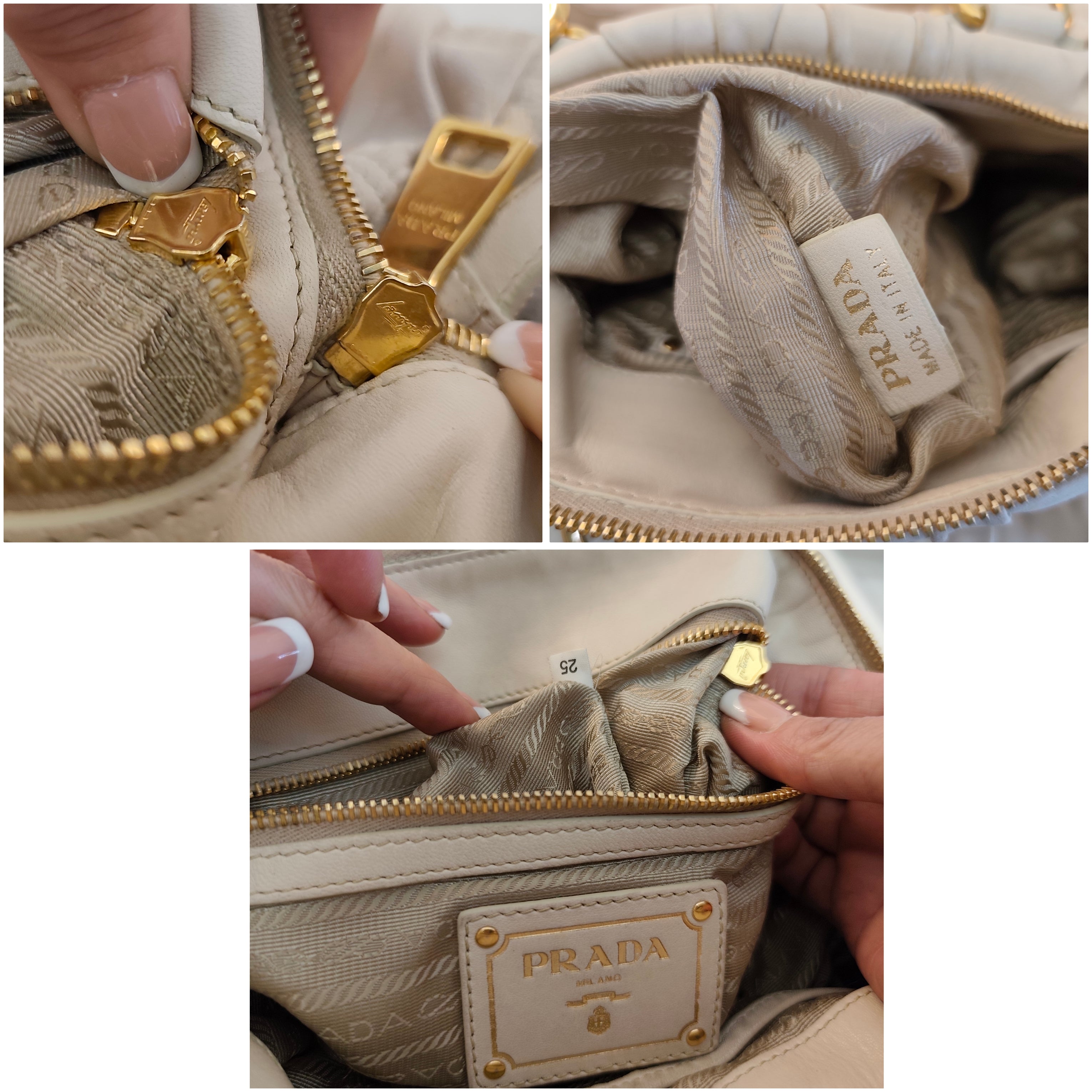 Prada - Shopper Goffrata con Tracolla in Pelle Avorio/Burro