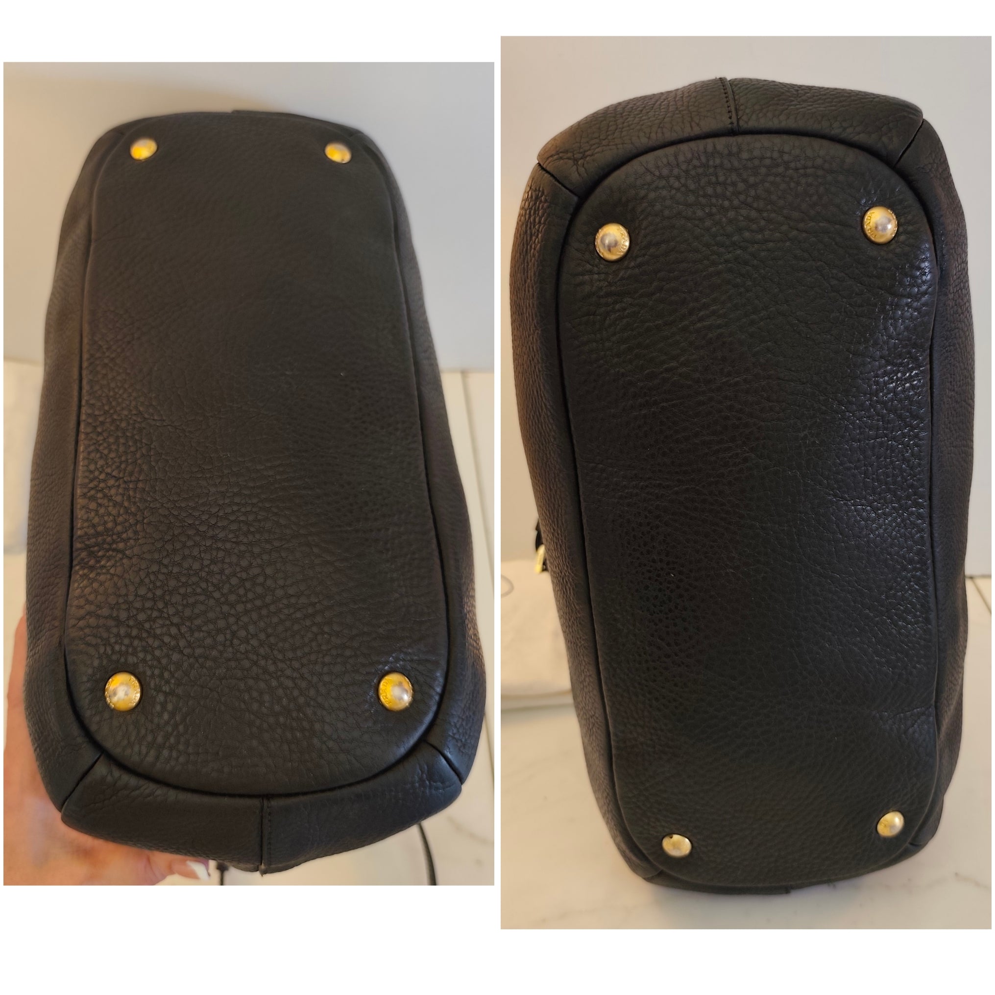 Prada - Tote Shopper in Pelle Nera con Manici Rigidi e Fondo Arrotondato