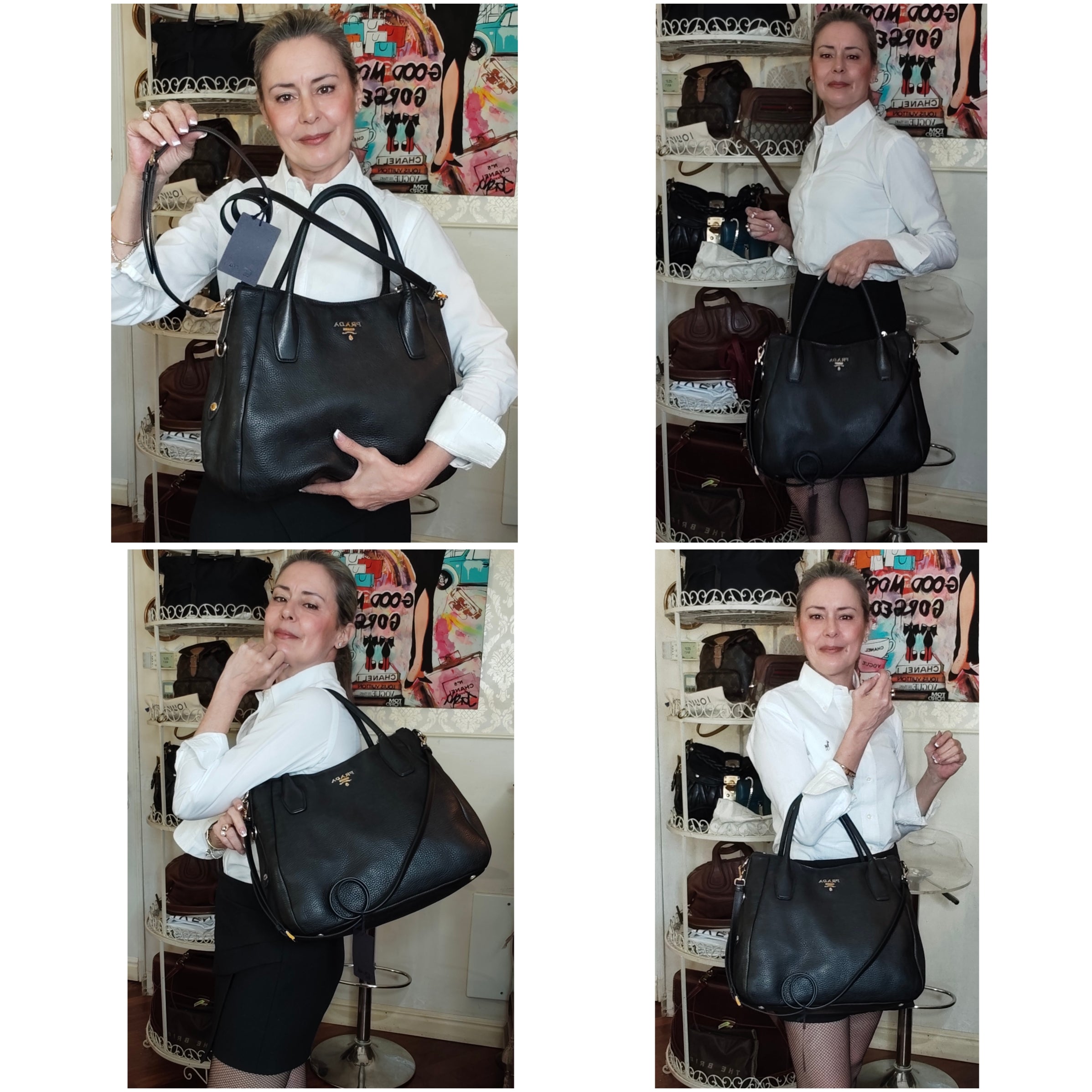 Prada - Tote Shopper in Pelle Nera con Manici Rigidi e Fondo Arrotondato