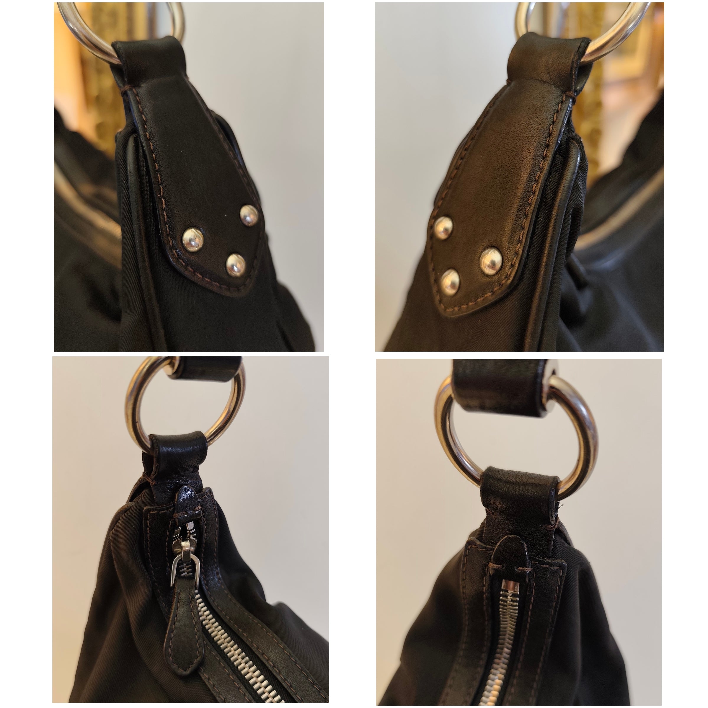 PRADA - Borsa a Spalla Hobo in Nylon e Pelle Nera