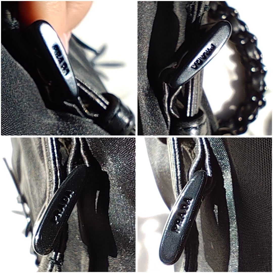 Prada - Tote a Spalla in Nylon Nero con Catene in Resina Vintage