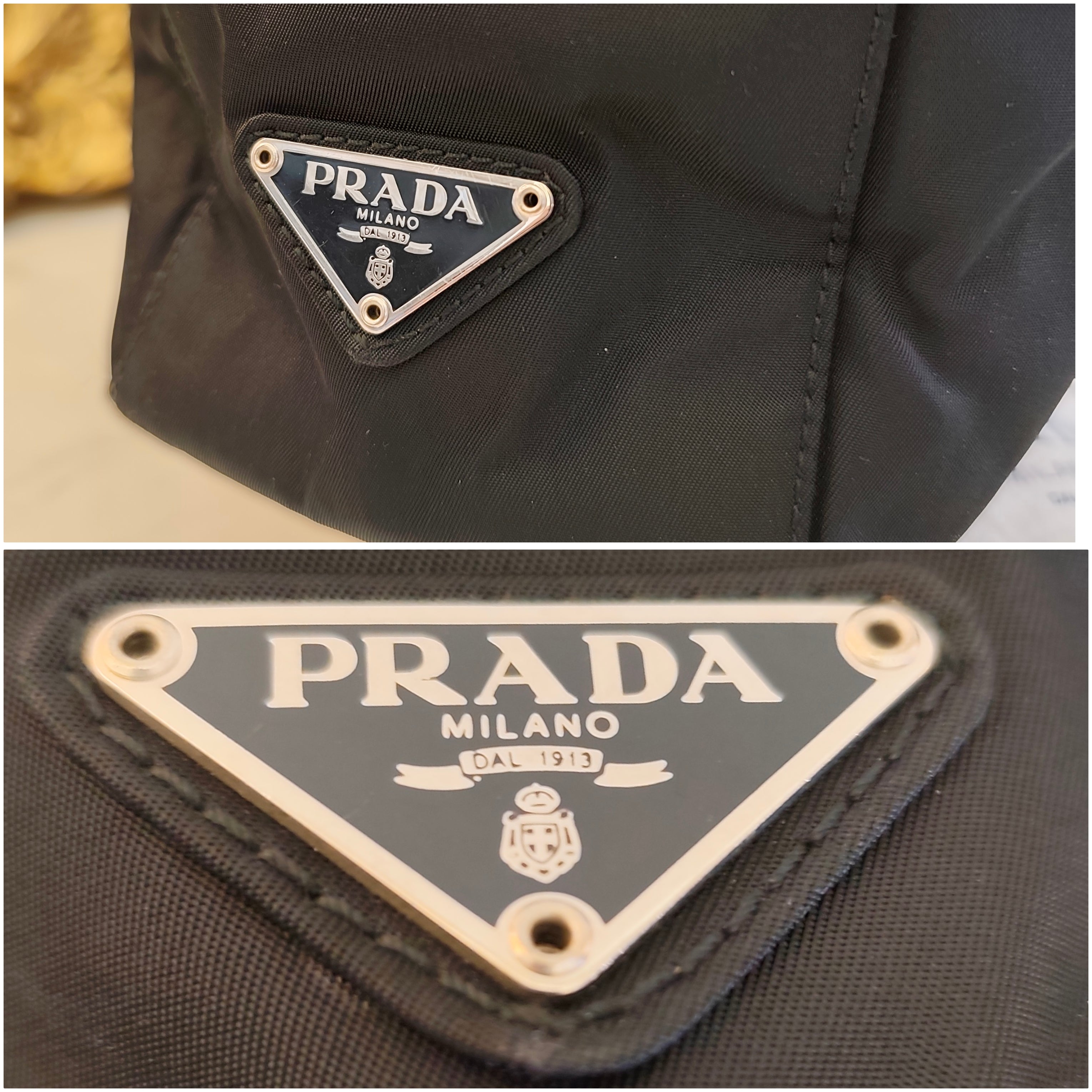 Prada - Tote a Spalla in Nylon Nero con Catene in Resina Vintage