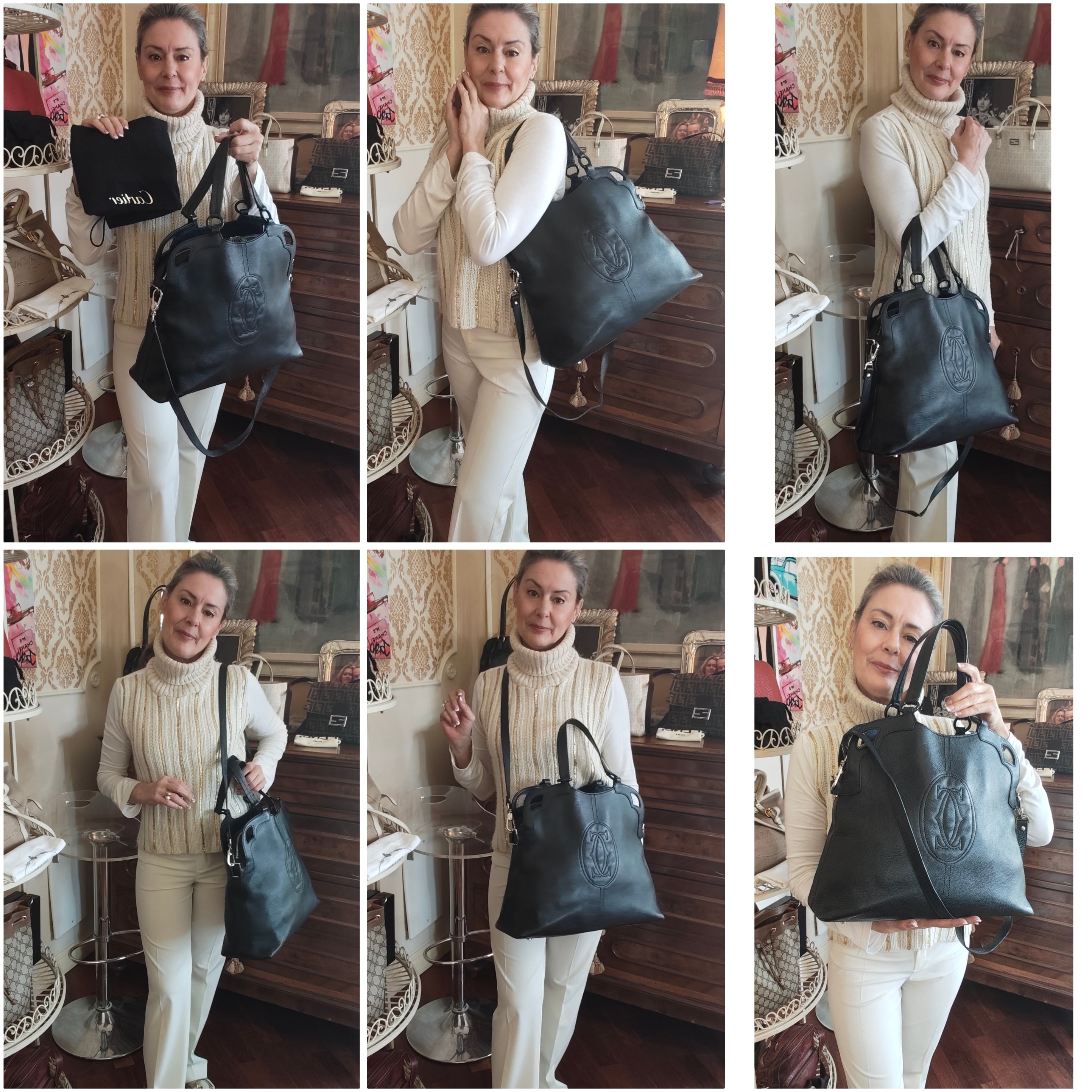 Cartier - Marcello Borsa in Pelle Nera Double Face con Tracolla