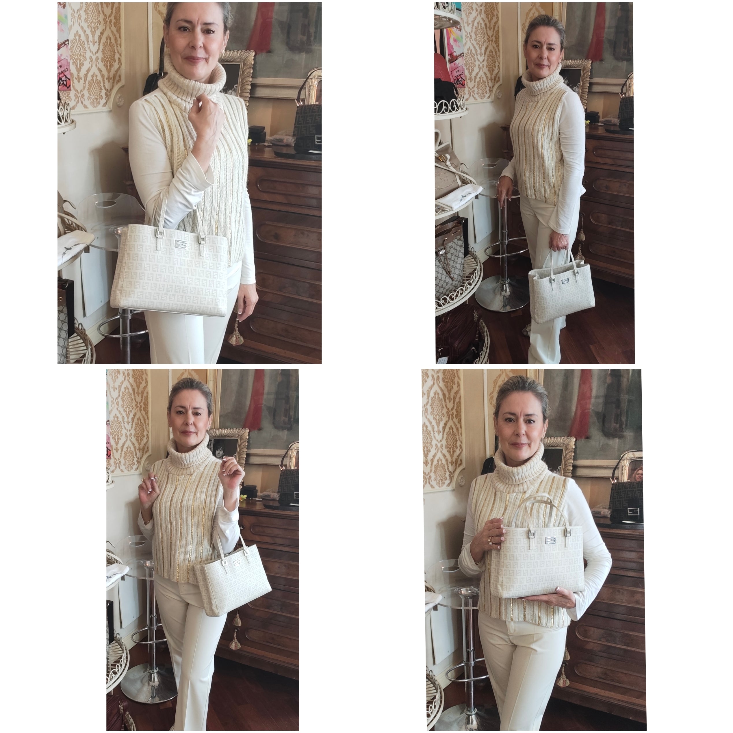Fendi - Baguette Mini Tote in Canvas Zucchino Bianco Cloud Dancer