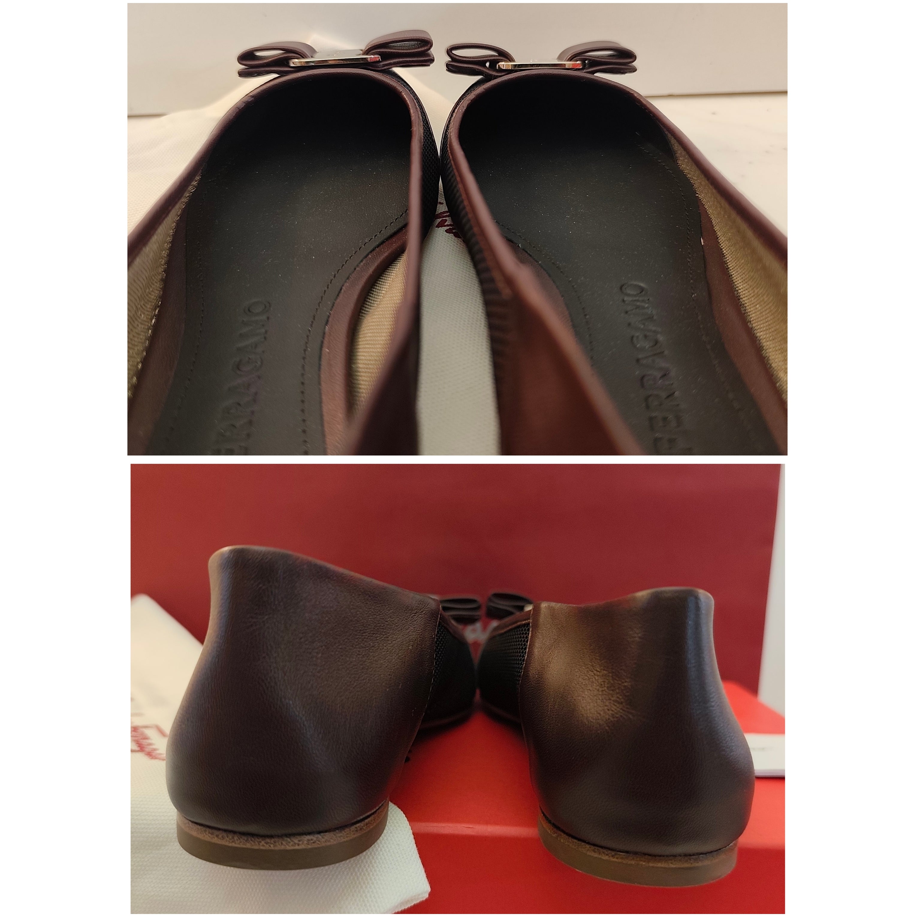 Salvatore Ferragamo Scarpe Ballerine Vara Pelle e Rete – Nuove Full Set