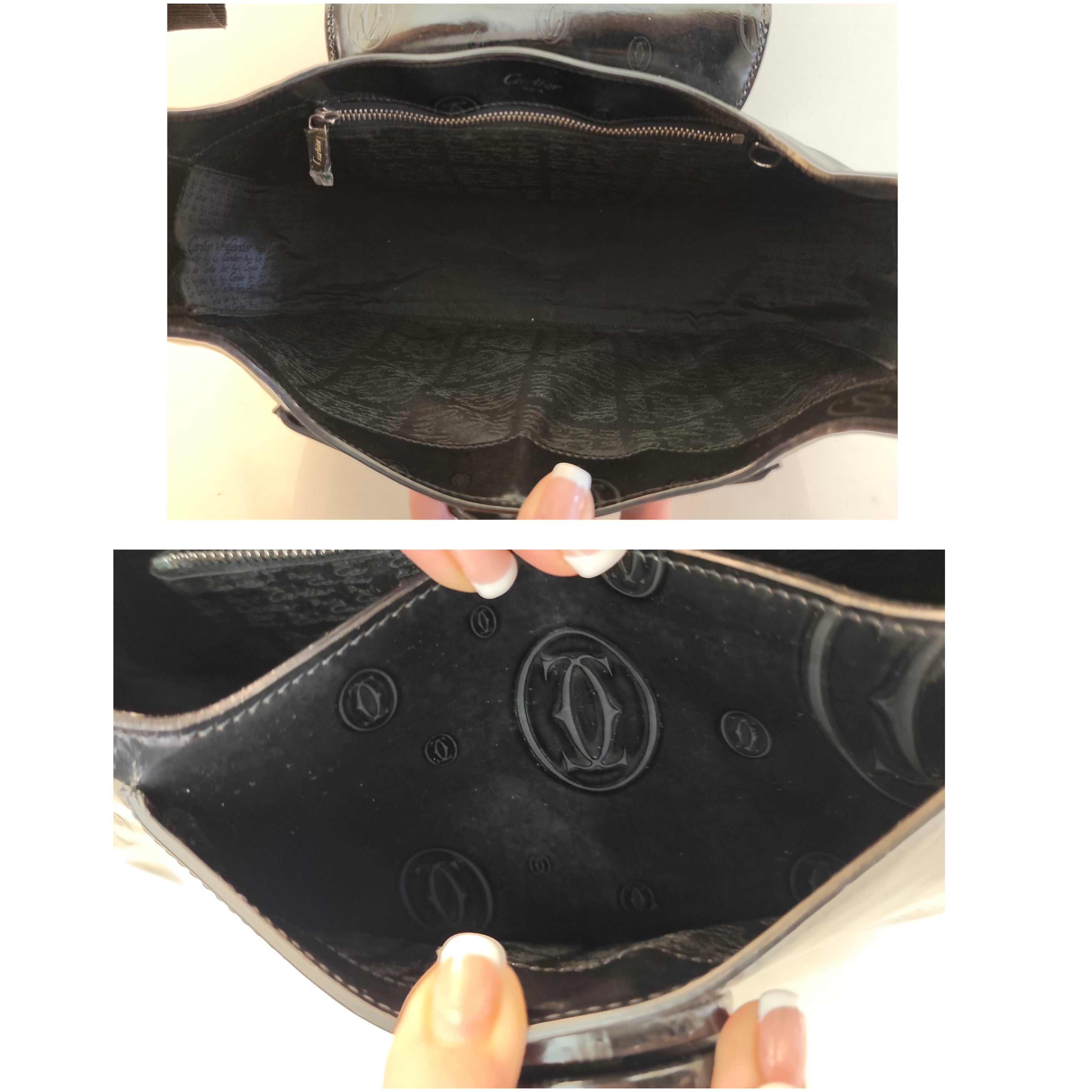 Cartier – Borsa Hobo Happy Birthday Vernice Nera Fantasia Logo