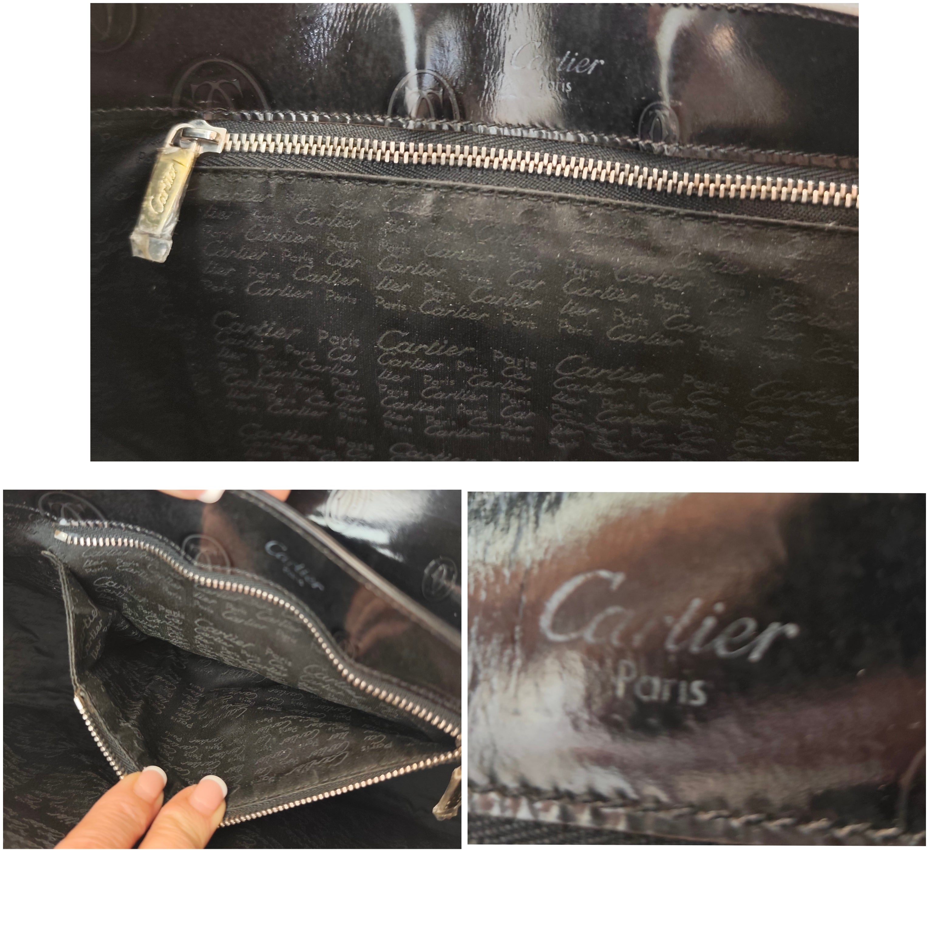 Cartier – Borsa Hobo Happy Birthday Vernice Nera Fantasia Logo