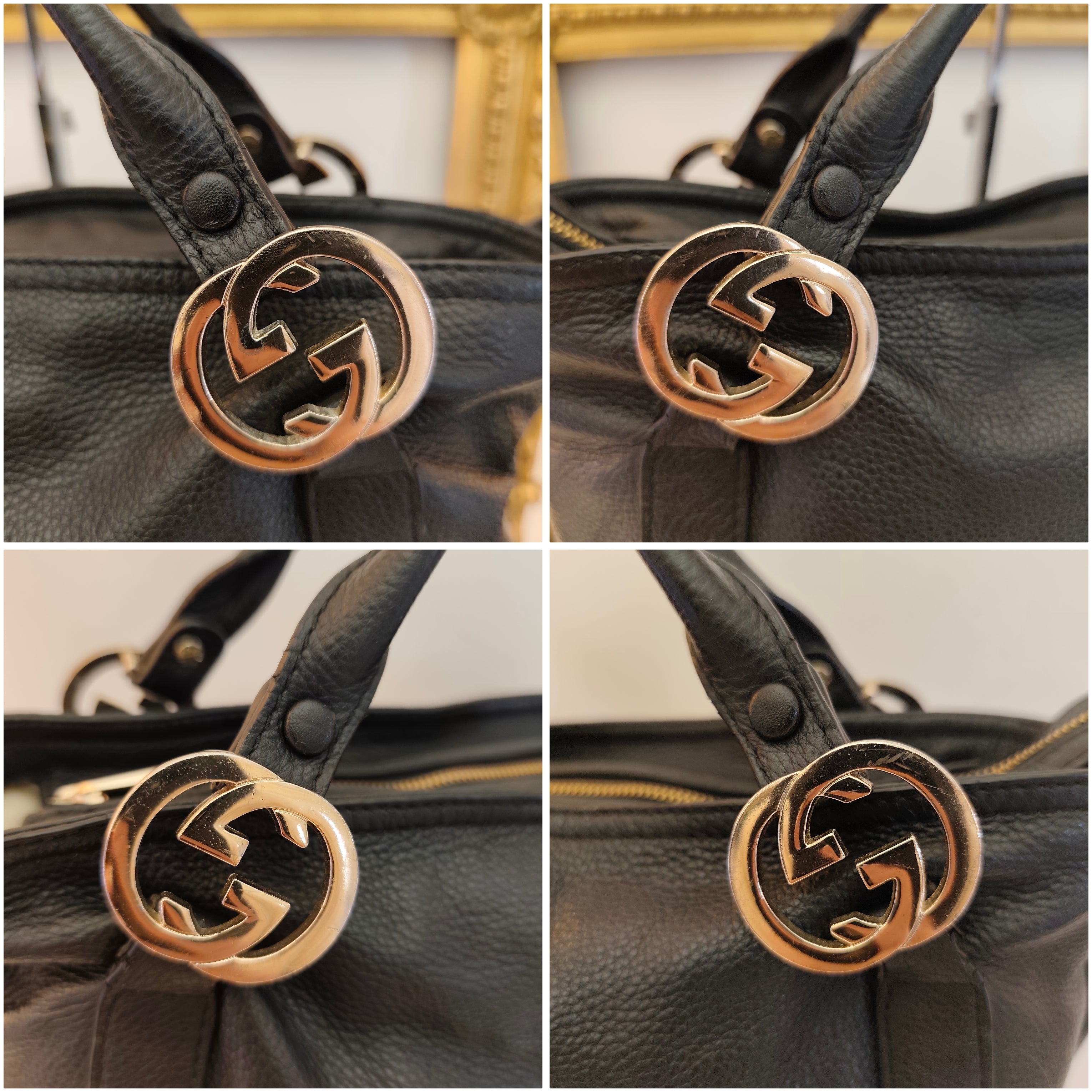 Gucci - Borsa Tote Shopper "Miss GG" - Pelle Martellata Nera con Tracolla