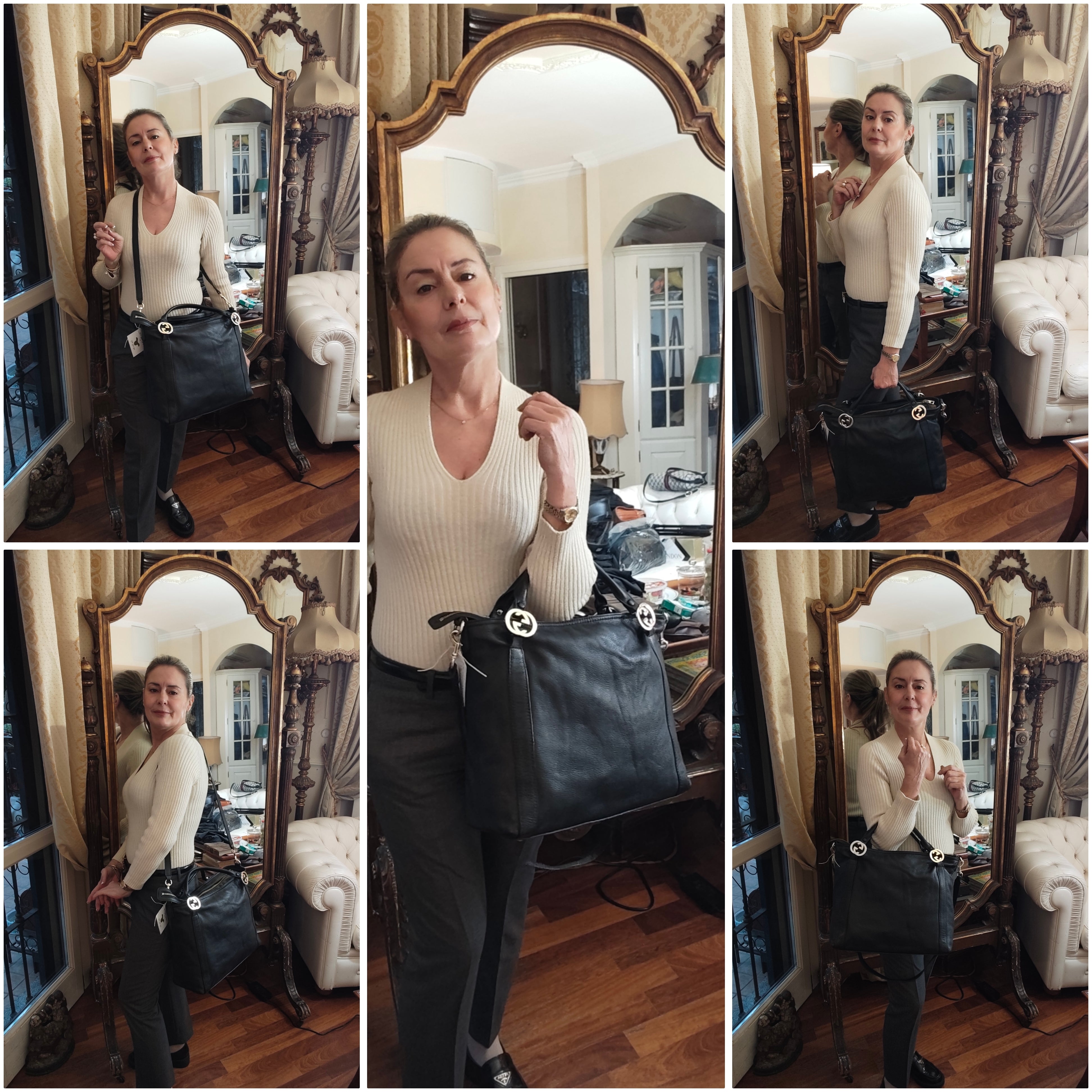 Gucci - Borsa Tote Shopper "Miss GG" - Pelle Martellata Nera con Tracolla