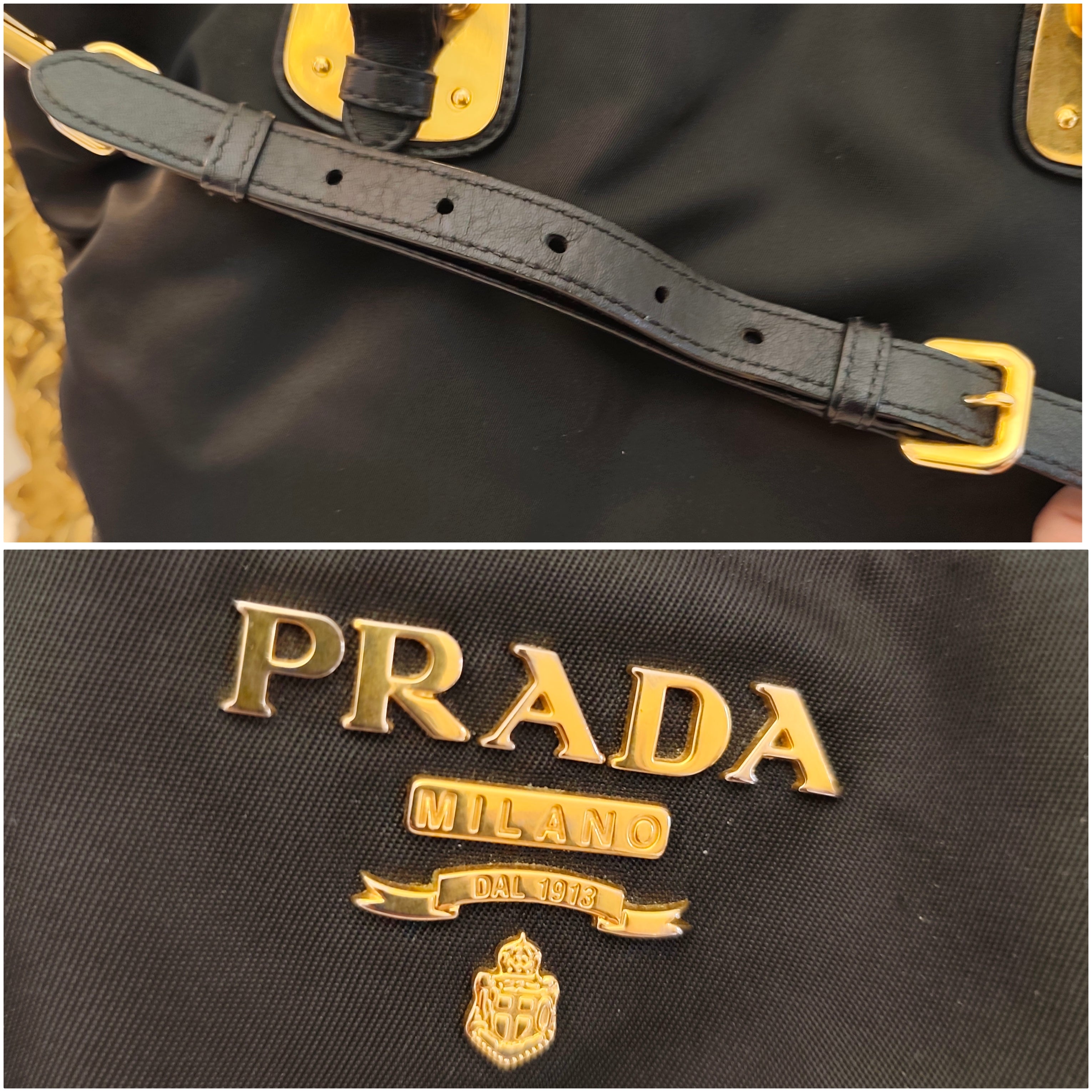 Prada - Tote Bag Shopper - Nylon Nero con HW Dorato e Tracolla