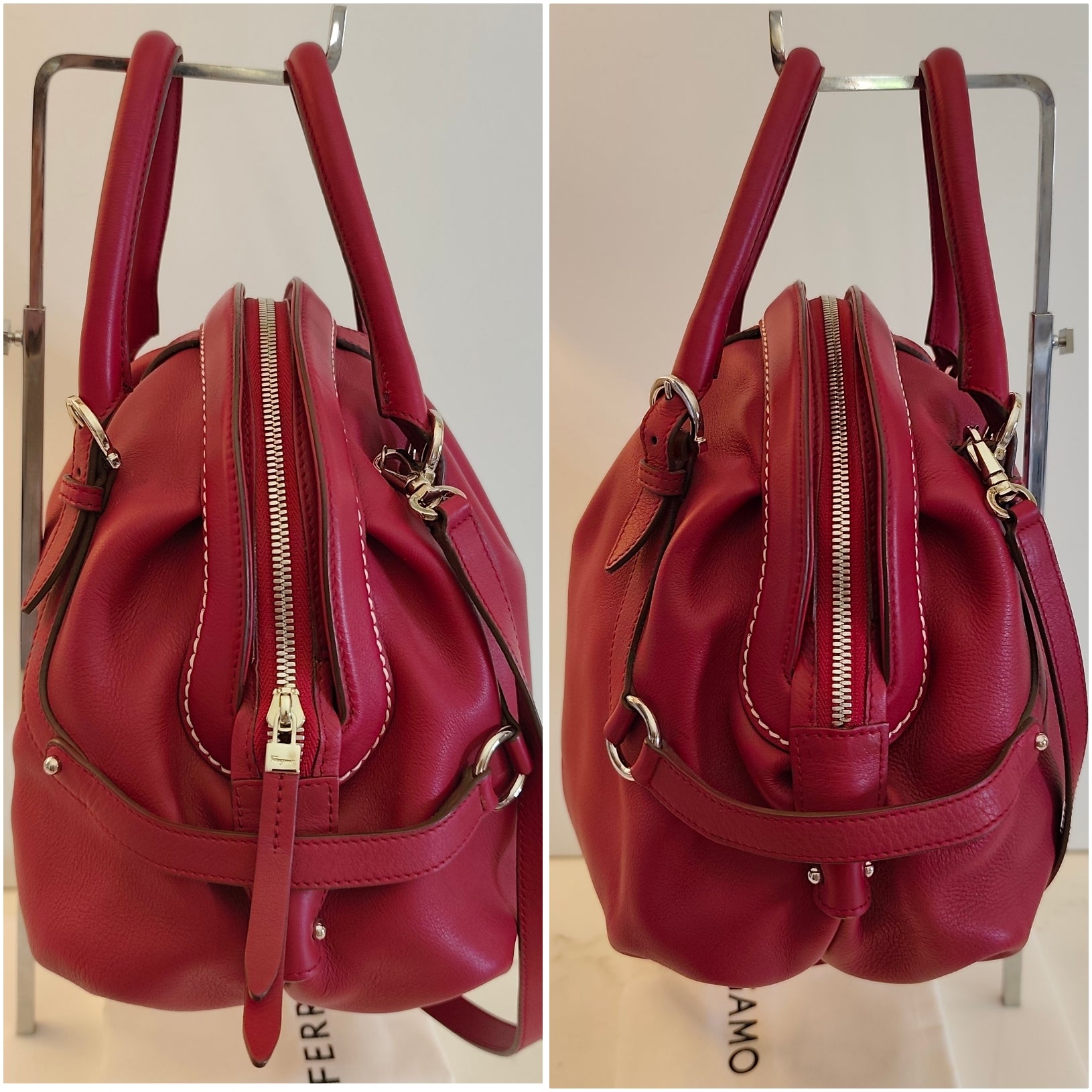 SALVATORE FERRAGAMO – Borsa a Mano in Pelle Bordeaux con Tracolla