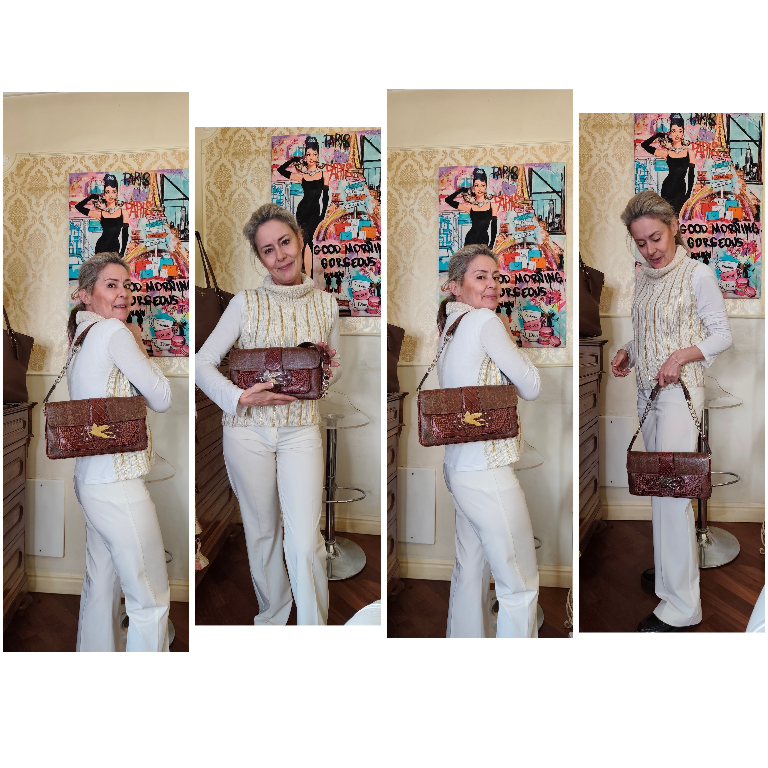 Etro - Baguette a Spalla Paisley con Inserti Croco e Pegaso Argento