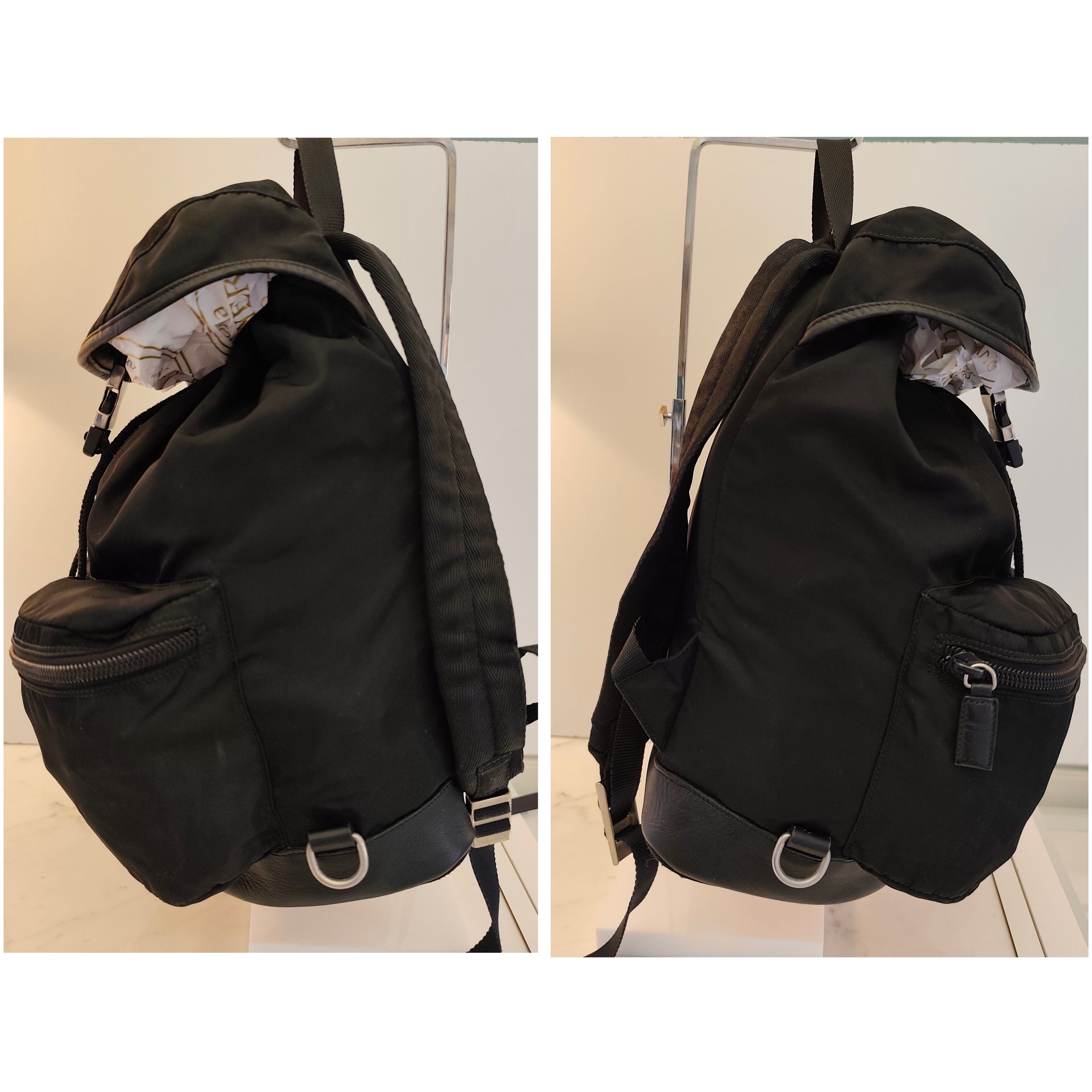 Prada - Zaino Grande in Nylon e Pelle Nero Vintage