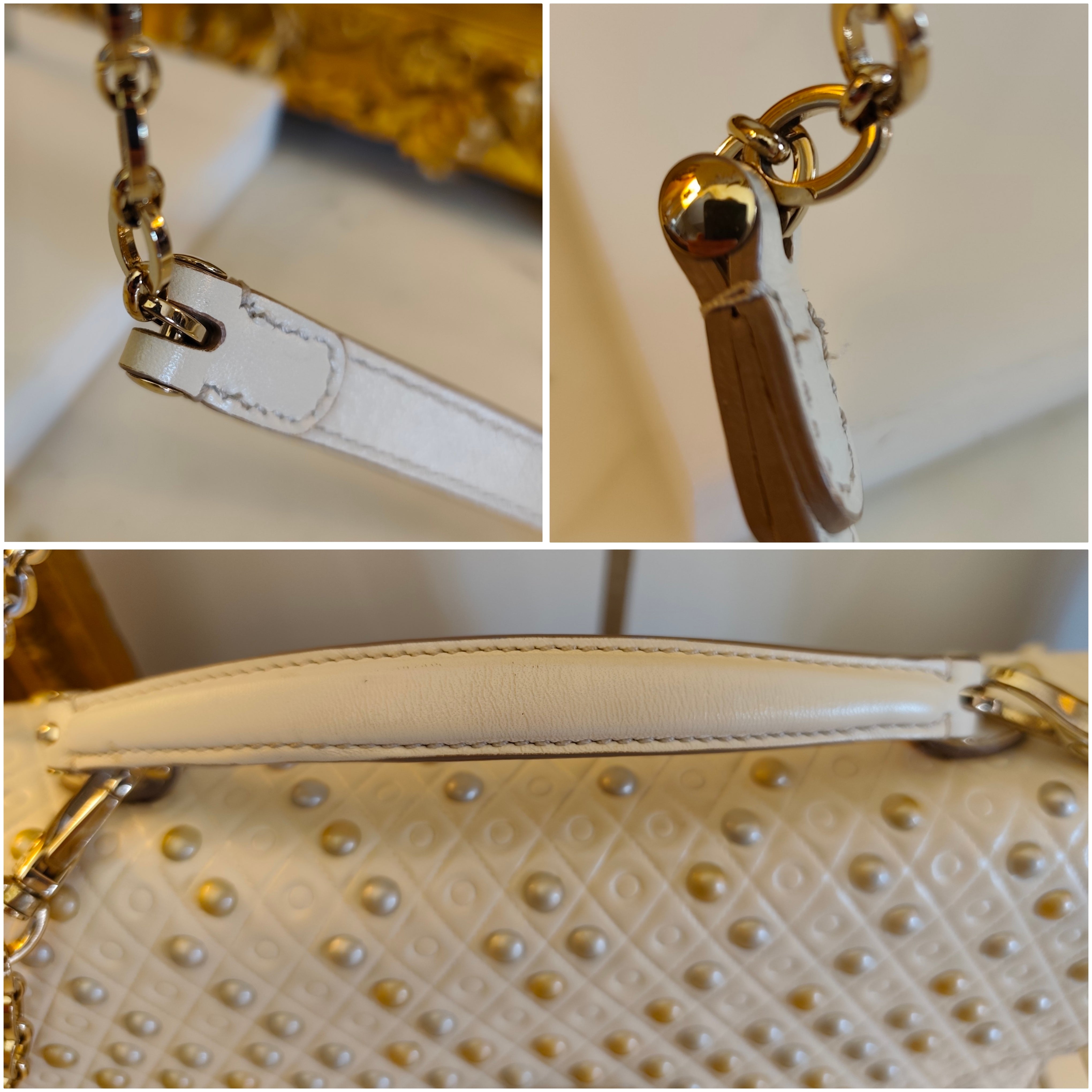TOD’S - Camera Bag a Mano con Tracolla in Pelle Avorio con Borchie