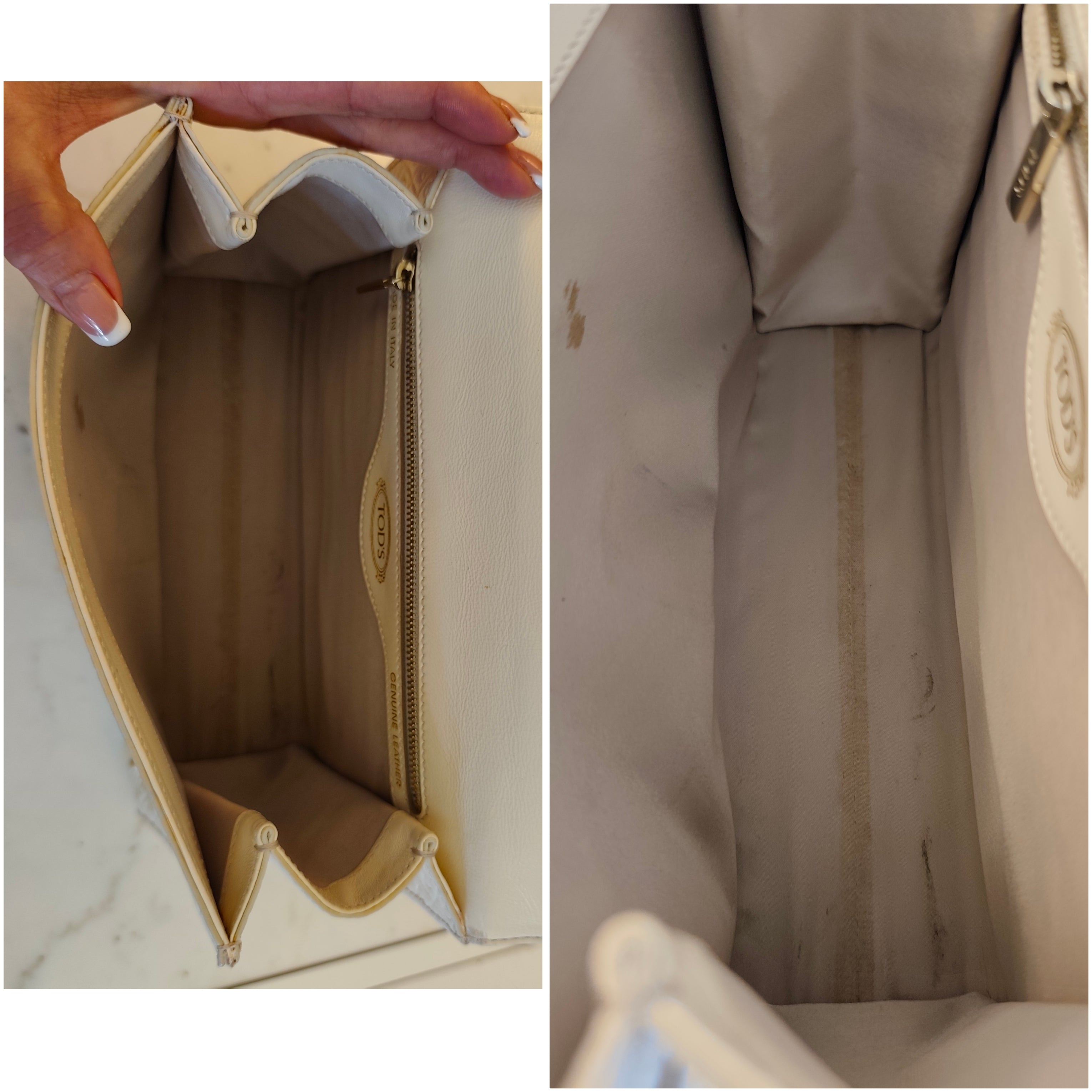 TOD’S - Camera Bag a Mano con Tracolla in Pelle Avorio con Borchie